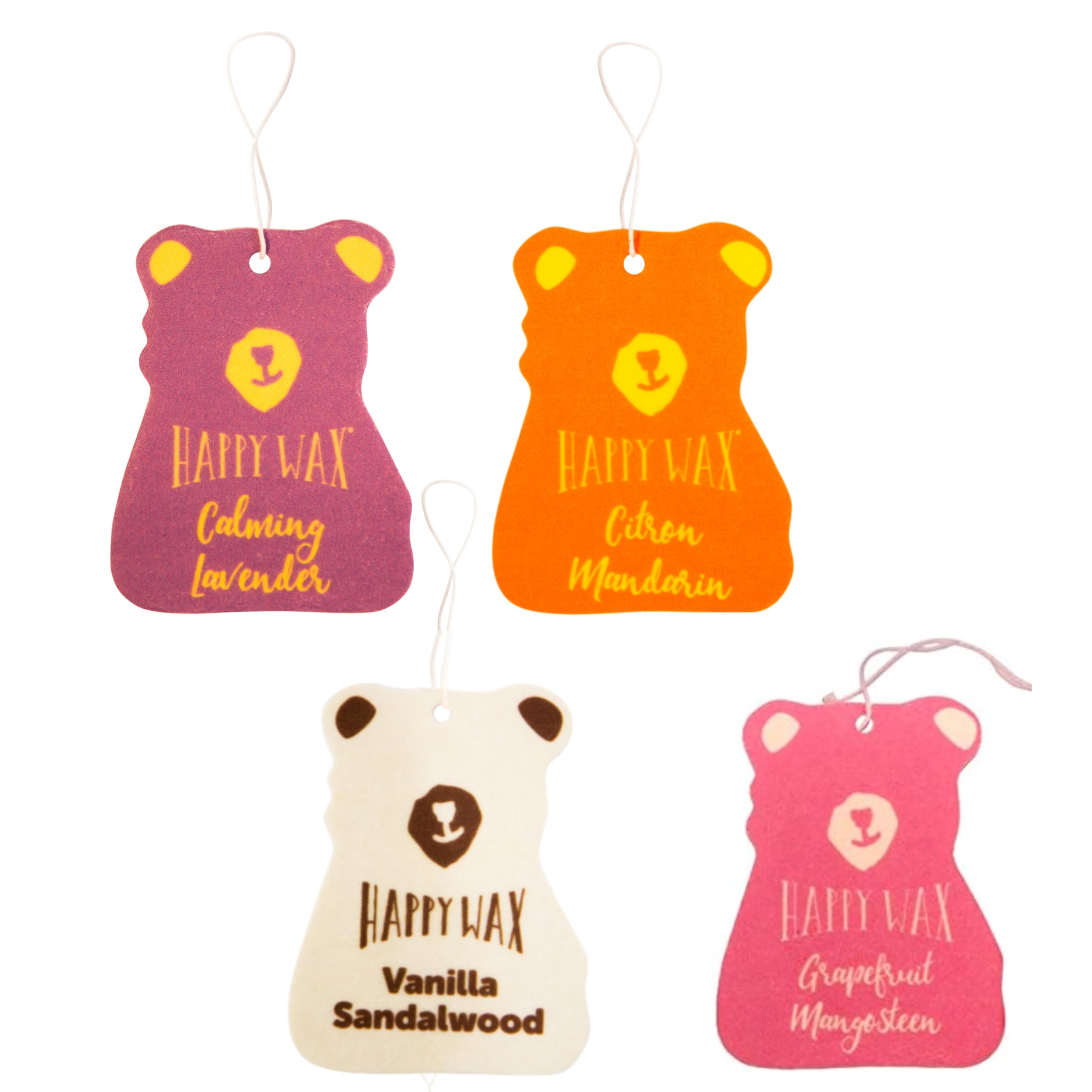 Happy Wax Hanging Car Air Freshener - Scented Car Freshener Infused W/Natural Essential Oils - Best Sellers 4-Pack (Calming Lave