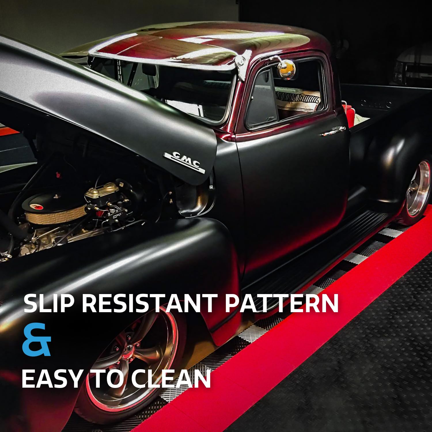 Big Floors Garagetrac Diamond, Durable Copolymer Interlocking Modular Non-Slip Garage Flooring Tile (24 Pack), Black