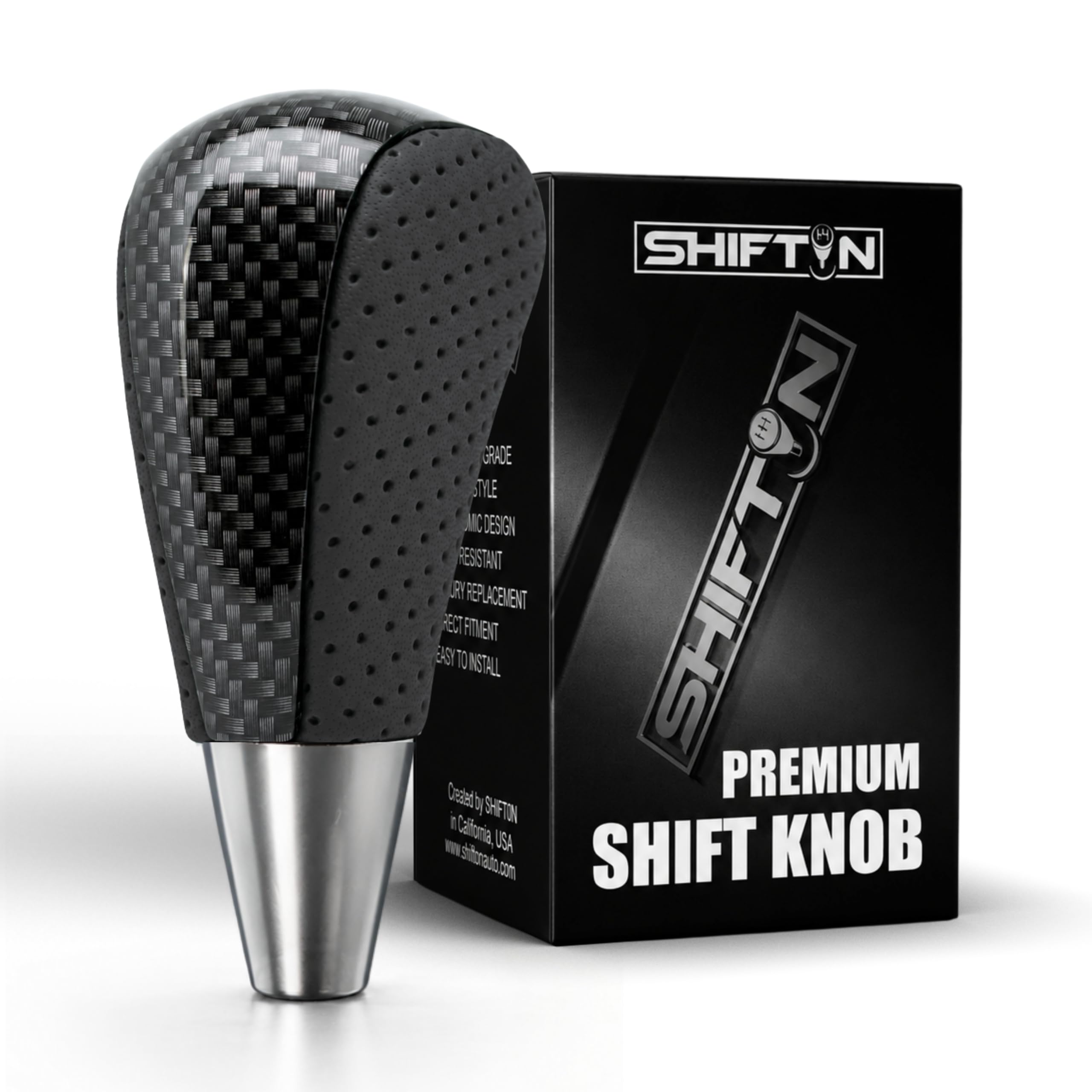 SHIFTIN Gear Shift Knob for Toyota Avalon Camry Corolla Matrix Rav4 Sienna Tacoma Venza Yaris & Lexus ES GS is-F LS RX SC 250 300-h 330 350 400-h 430 450h 460 (Black Leather/Carbon Fiber Pattern)