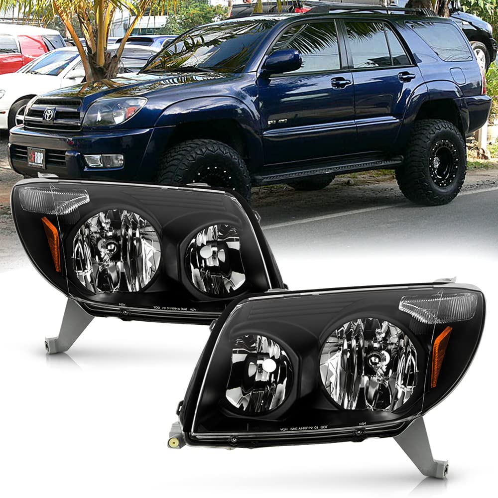 Acanii - For Black 2003 2004 2005 Toyota 4Runner 4-Runner Headlights Headlamps Driver + Passenger Side