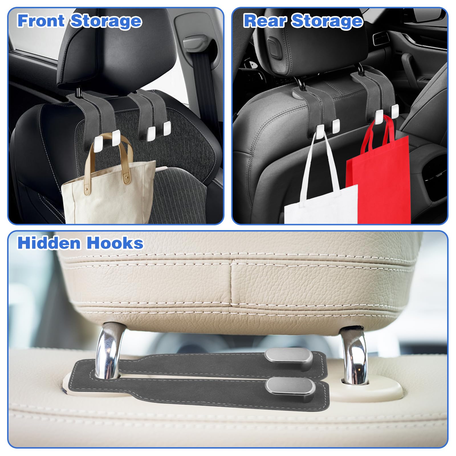 Canipha 4Pcs Car Seat Back Storage Hook, Car Purse Hook Car Bag Hooks Car Hooks, Car Seat Hooks For Headrest, Car Seat Hook Car