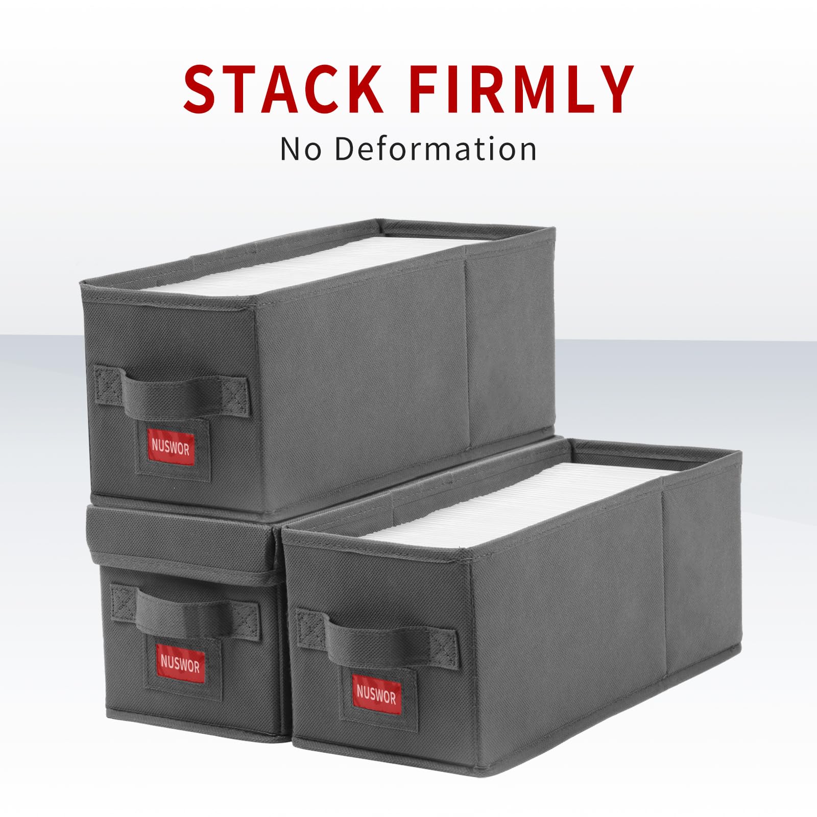 Nuswor Premium Cd Storage Box - Stackable Cd Organizer Box With Lid - Holds 105 Jewel Cases - 14.37 X 5.5 X 6.3 Inches - 3 Pack