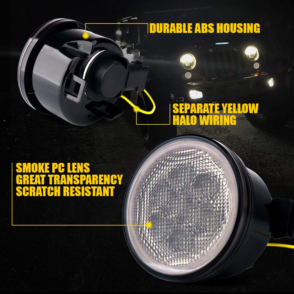 Xprite Led Turn Signal Lights W/White Drl Halo, Smoked Lens Fender Side Marker Lights Indicator Lamp Compatible With 2007-2018 J