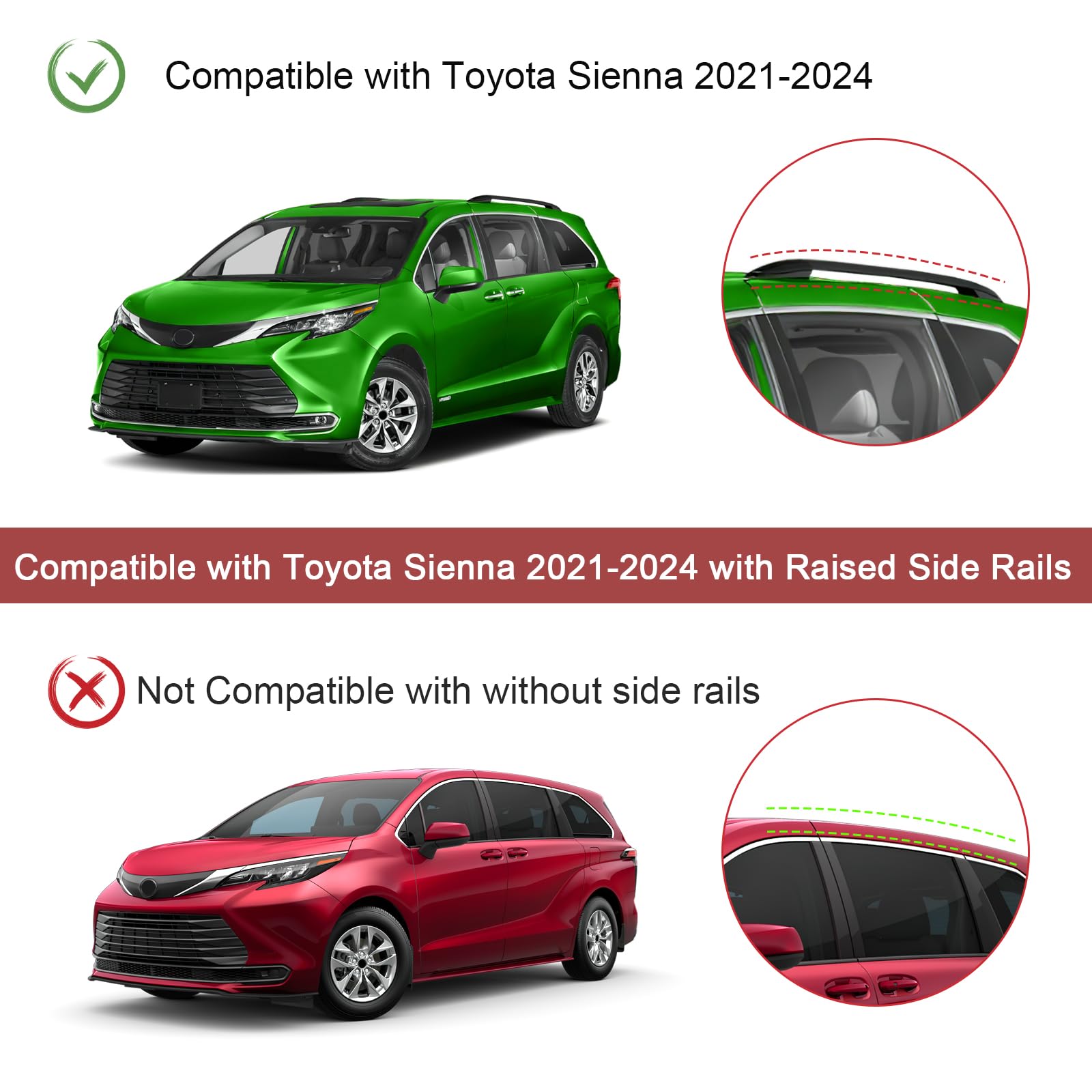 Kinggeri Lockable 220Lbs Roof Rack Cross Bars Compatible With Toyota Sienna 2021 2022 2023 2024 2025, Anti-Theft Aluminum Roof R
