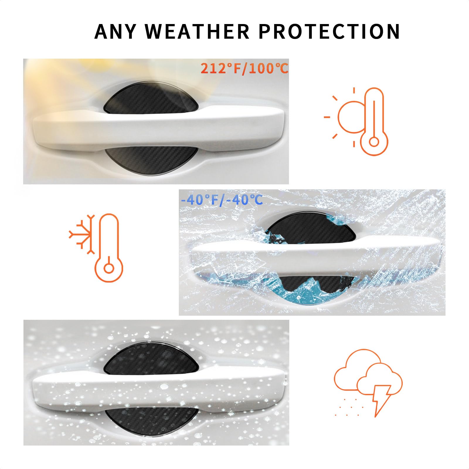 Tangsen 4Pcs Universal 3D Carbon Fiber Texture Automotive Door Cup Handle Recess Paint Protector Cover Scratch Non-Marking Black Tpu Personalize Pad Sticker (L)