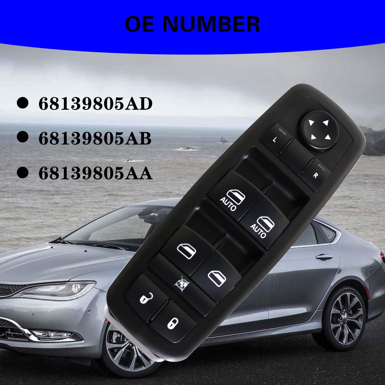 Sherxibo Power Window Switch Compatible With 2015-2017 Chrysler 200 2011-2014 Chrysler 300 2011-2014 Dodge Charger 2016 Ram 1500 2500 3500 Replaces For: 68139805Ad 68139805Ab 68231805Aa 56046823Ac