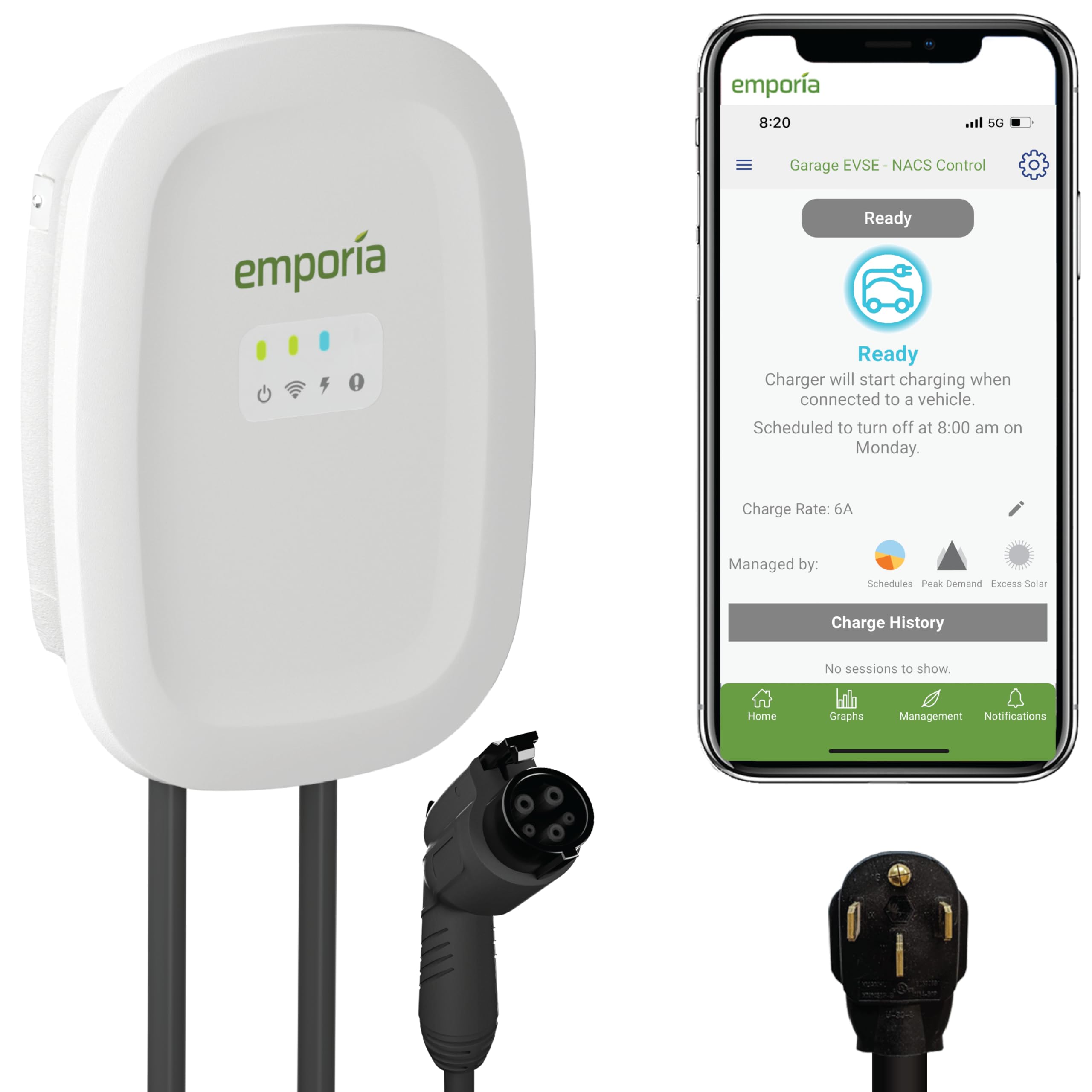 Emporia Level 2 Ev Charger - Nema 14-50 Evse W/ J1772 Connector - 48 Amp Ev Charger Level 2, 240V Wifi Enabled Electric Vehicle