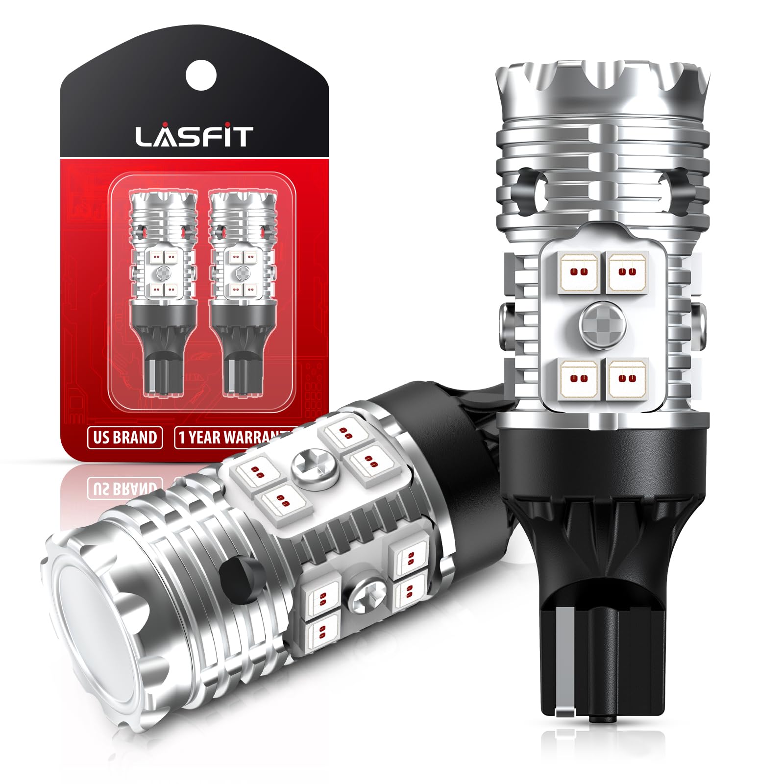 Lasfit 921 Led Bulb Red 912 T15 Canbus Ready Error Free Anti Hyper Flash Upgraded Third Brake Center High Mount Stop Light Bulb