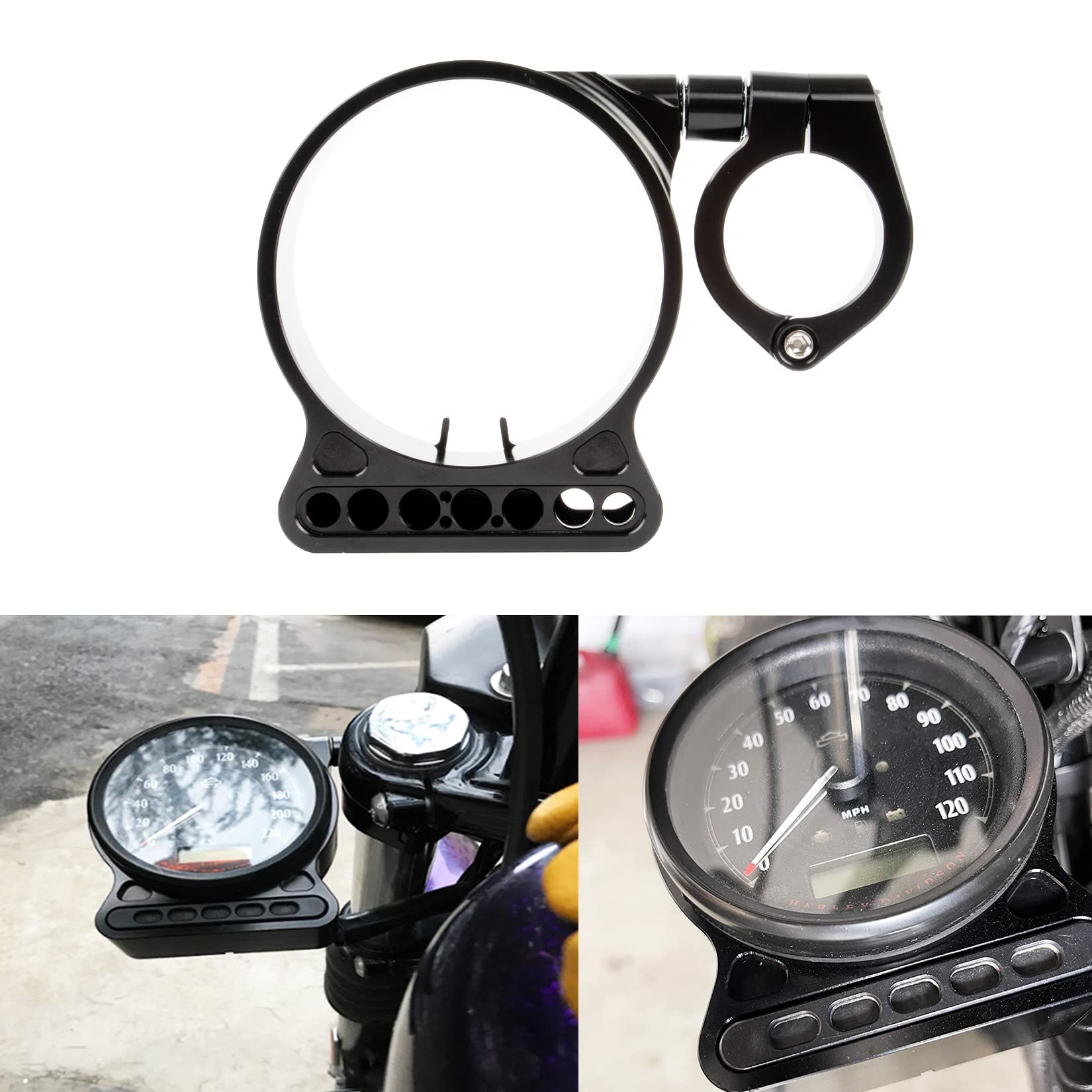 Speedometer Relocation Bracket Cover Side Mount Speedometer Instrument Housing for Sportster 883 XL1200 883(Black)