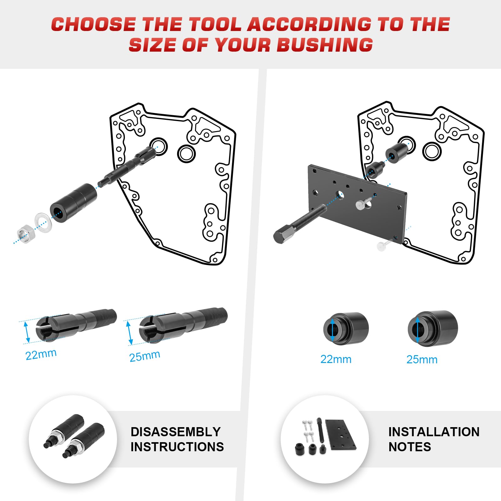 Dasen Inner Cam Bearing Installer And Puller Tools Compatible With Harley 88 93 96 103 110 All Twin Cam 1999-2017