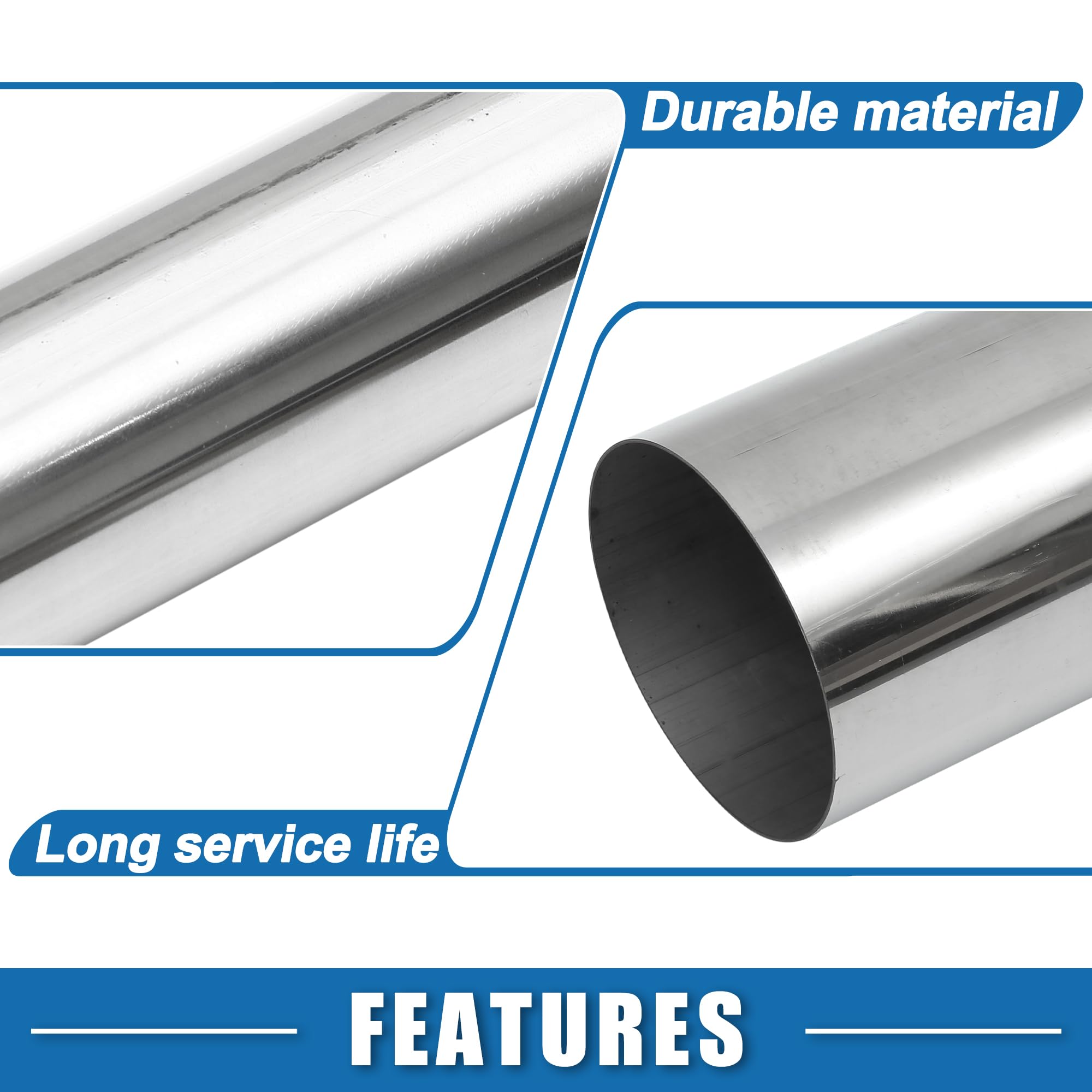 A ABSOPRO Car Mandrel Exhaust Pipe Tube Durable 48'' Length 5'' OD Straight Exhaust Tube DIY Custom 0 Degree Modified Piping T30