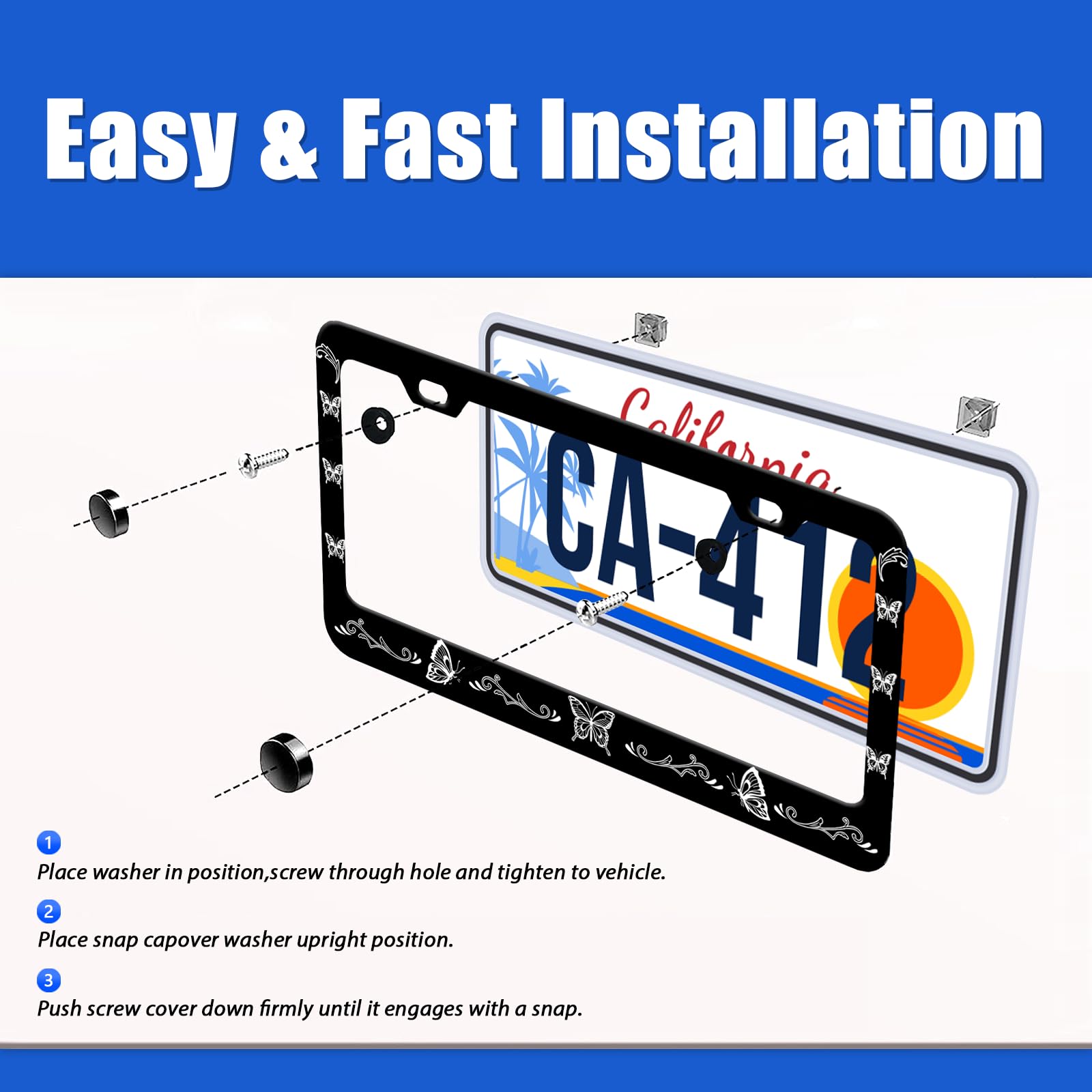 Butterflies License Plate Frames Beautiful Animal Insect License Plate Holder for Car Decor Parts Personalized Stainless Steel L