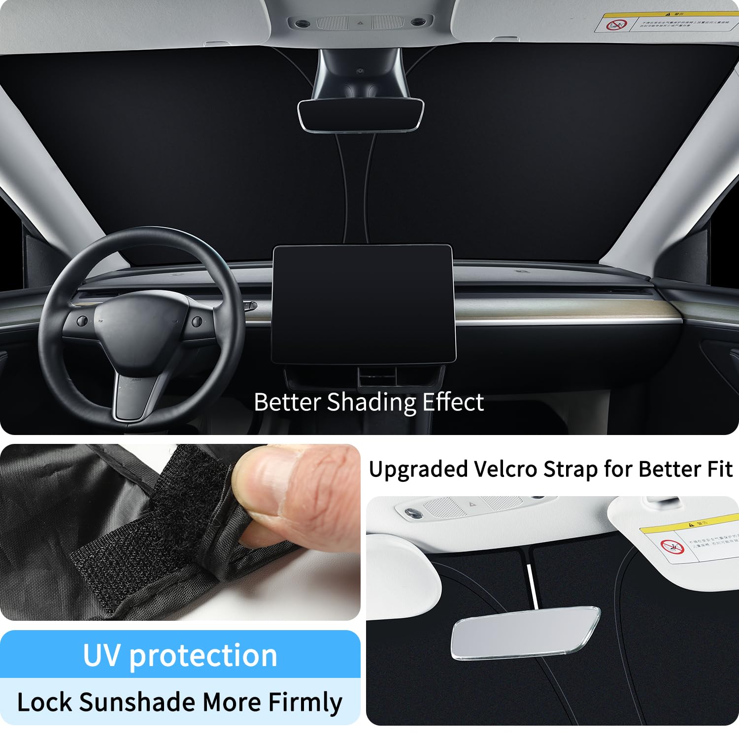 Kboise 2025 Upgrade Professional Windshield Sun Shade For Tesla Model 3/Y 2016-2025, Innovative No-Light-Pass Technology For Max