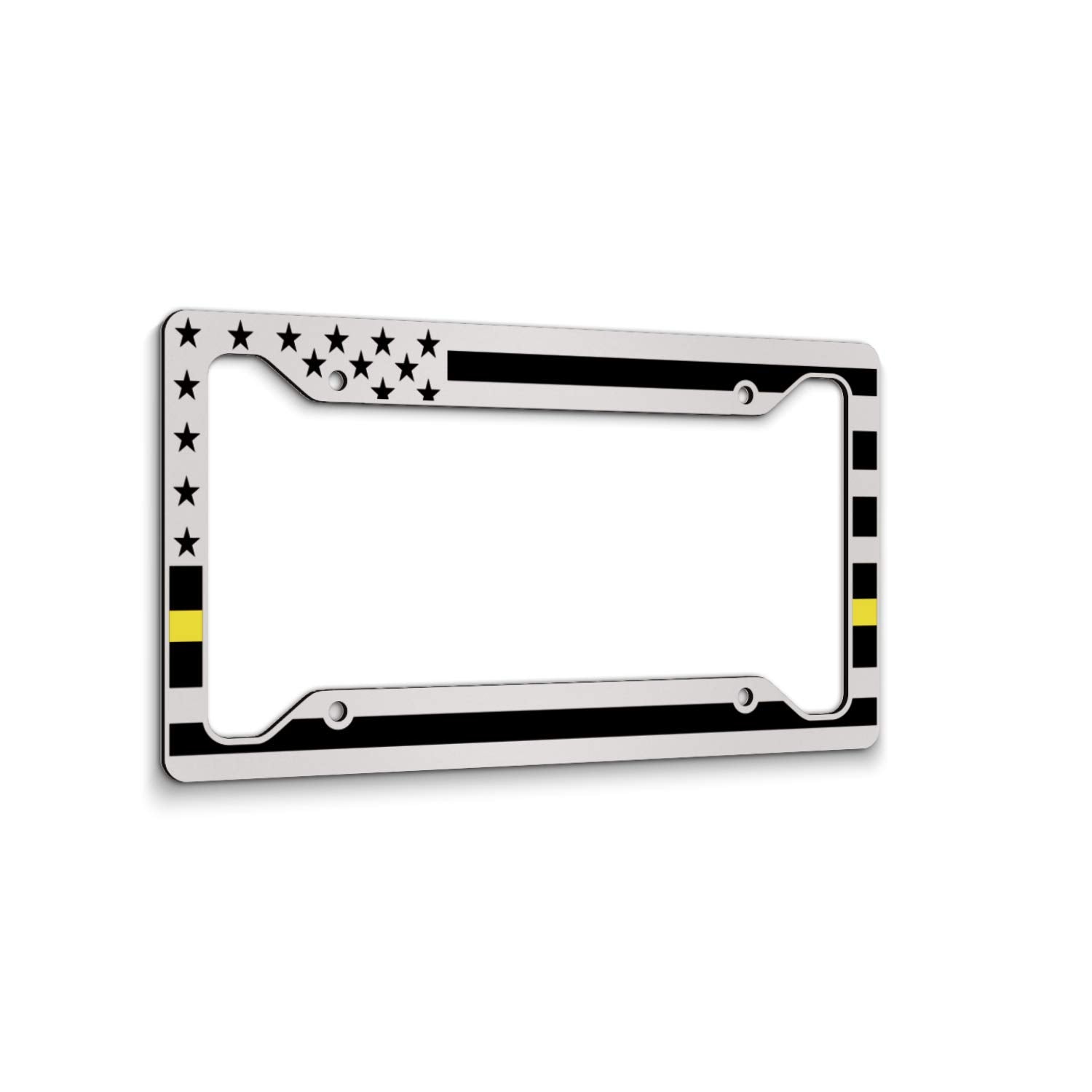 Jass Graphix American Flag License Plate Frame - Thin Yellow Line- Car Tag Frame -Yellow On White Dispatchers Security Loss Prevention Tow Truck Drivers
