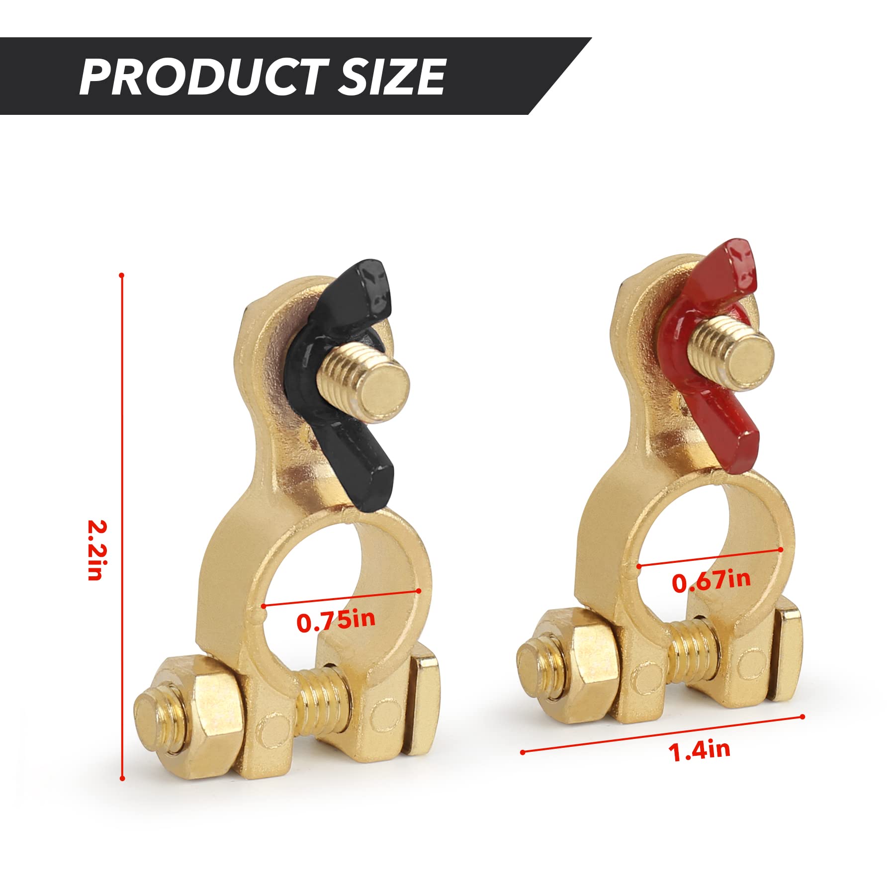 Singaro Car Battery Terminal Connector, Pure Copper Cable End Top Post Clip Positive And Negative Pole, Applicable To Automobile