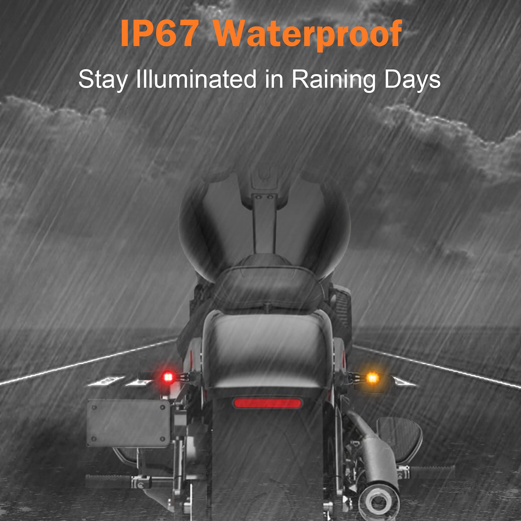 QUASCO Rear Motorcycle LED Turn Signals Universal Mini Size Brake Tail Light Blinkers Compatible with Harley Honda Kawasaki Suzu