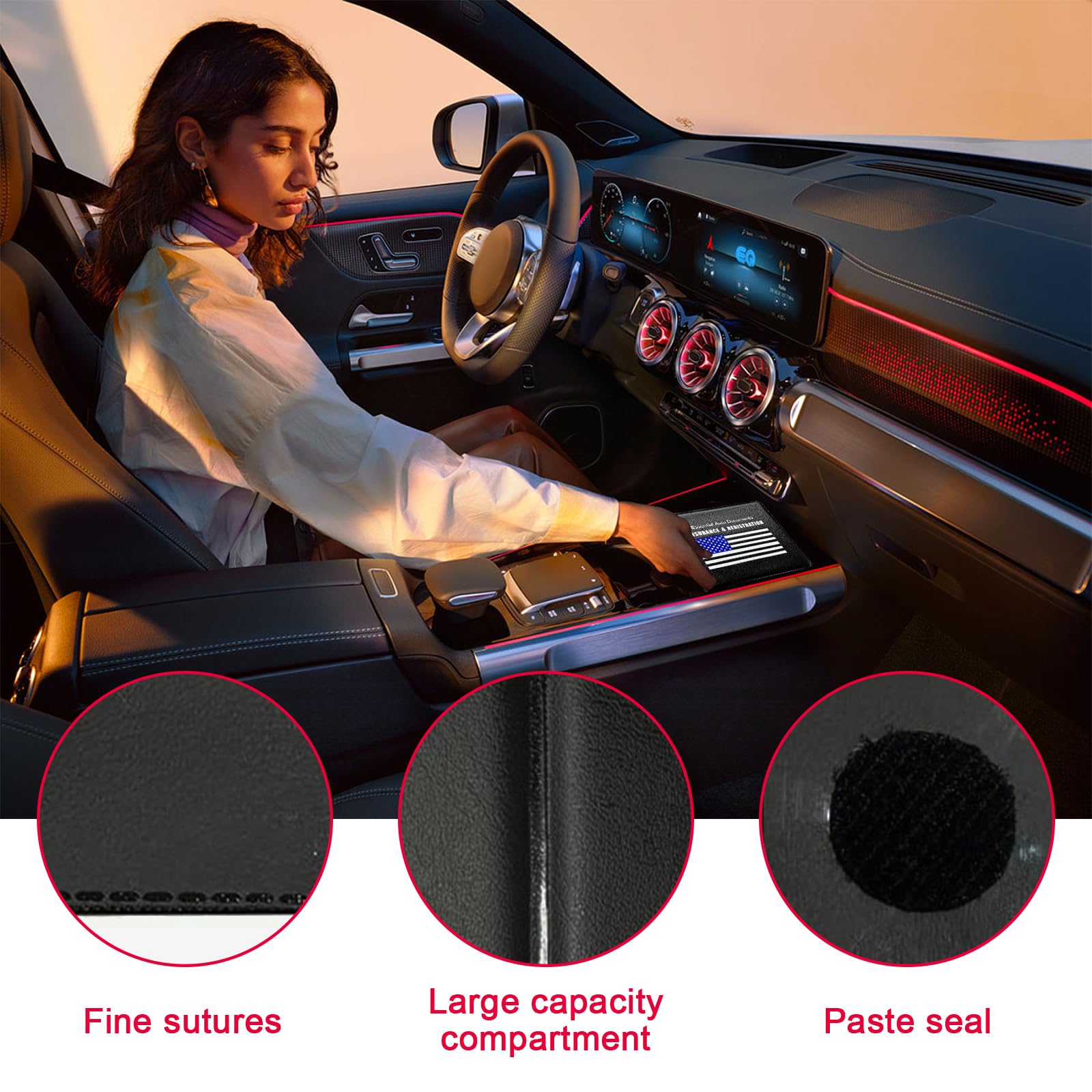 Kewucn 4 PCS Car Registration Insurance Holder, 5.2''    4.8'' Waterproof Leather Auto Card Glove Box Organizer, Essential Drive