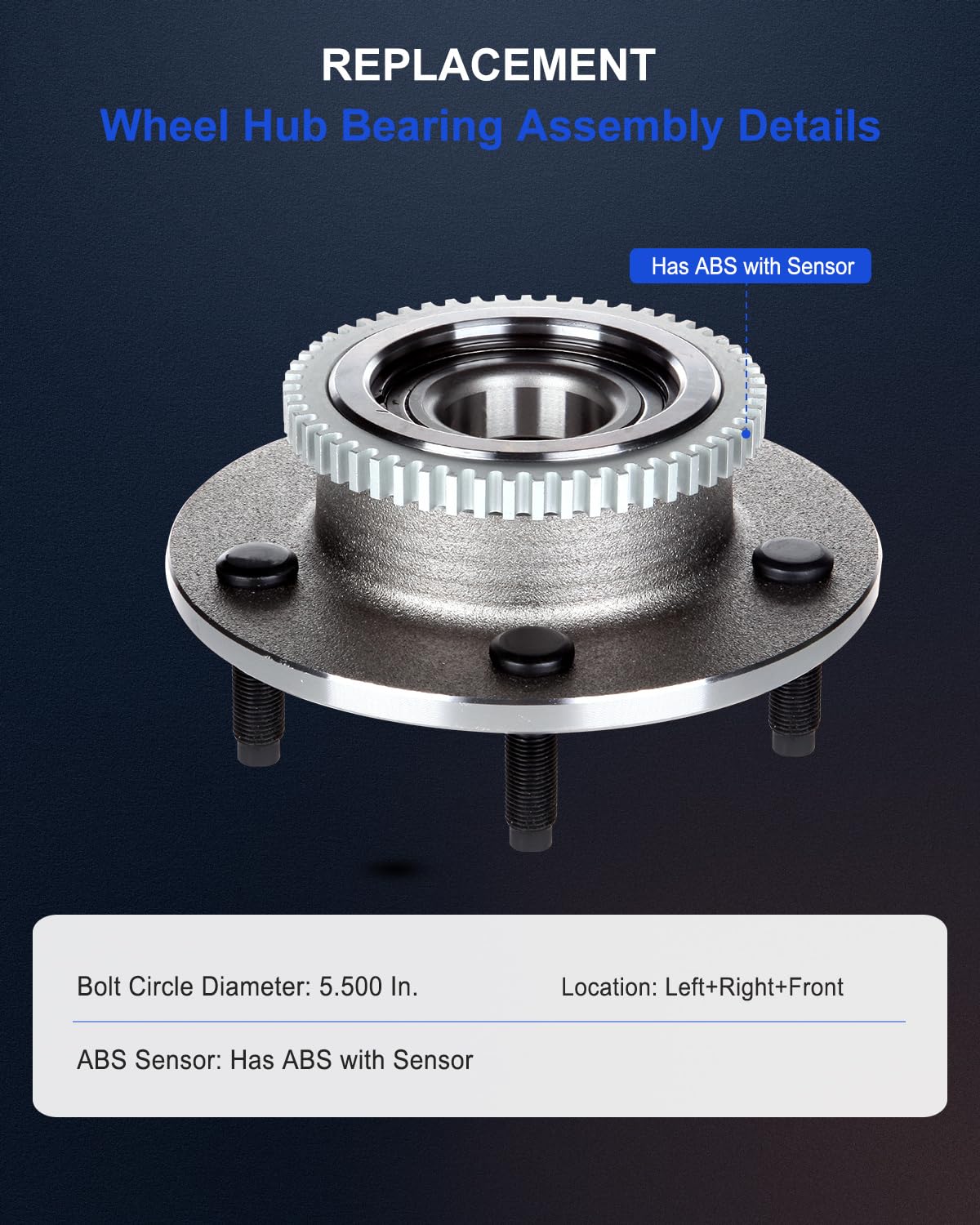 ECCPP Replacement for Pair of 2 Front Wheel Hub Bearing Assembly for 2000-2001 Dodge RAM 1500 Pickup 2WD 5 Lugs w/ABS 515084 x2