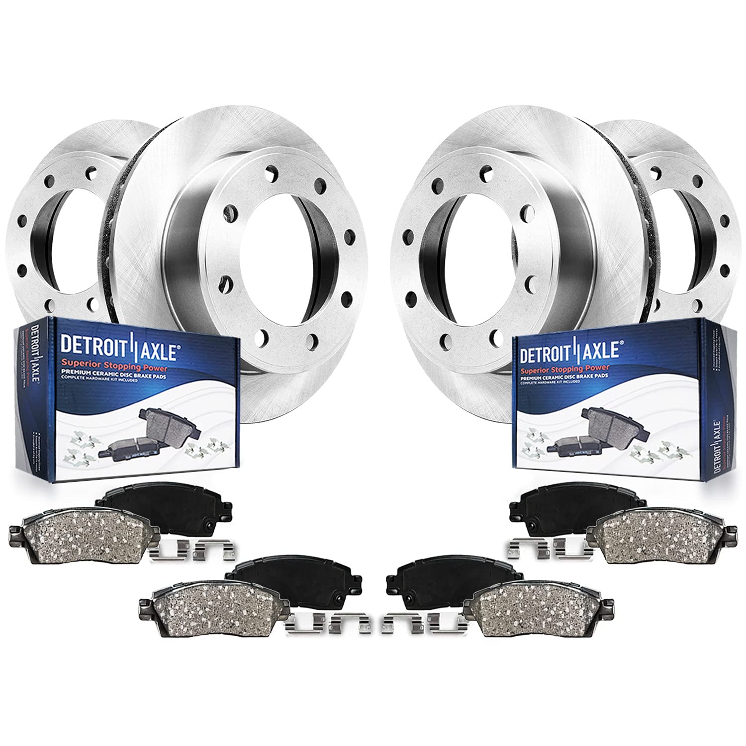Detroit Axle - 8pc Brake Kit for Chevrolet GMC Express Savana 2500 3500 [SRW], Disc Brake Rotors Ceramic Brakes Pads with Hardwa