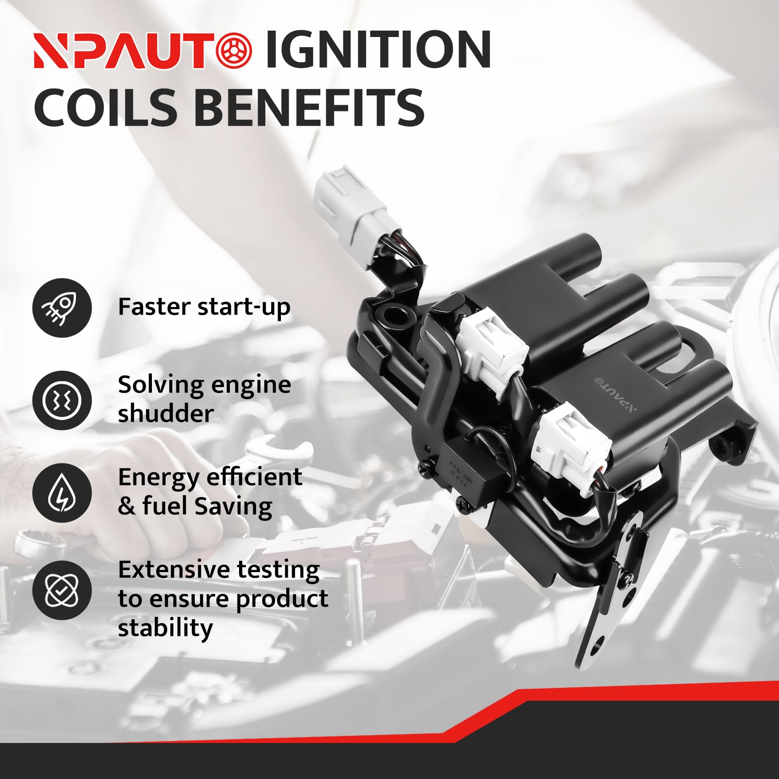 Npauto Ignition Coil Pack Compatible With L4 2.0 2003 2004 2005 2006 Hyundai Elantra, 2005 2006 2007 2008 2009 Tucson, 04-08 Tiburon, 04-09 Kia Spectra 5, 05-07 Sportage