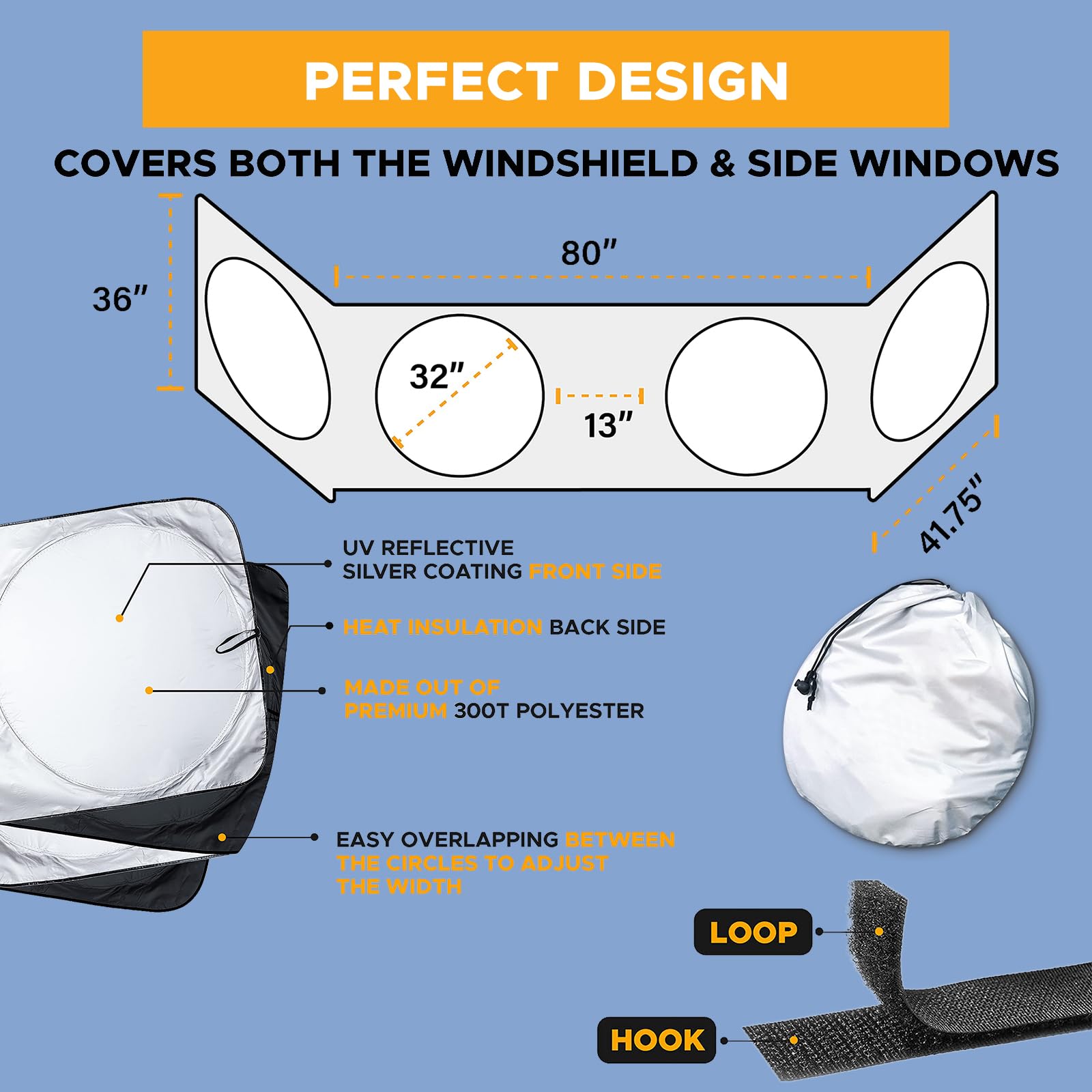 Semi-Truck Sun Shade For Windshield And Side Window | 300T Sunshade Maximum Coverage | Block Sun Heat Rays | Keep Warm In Winter