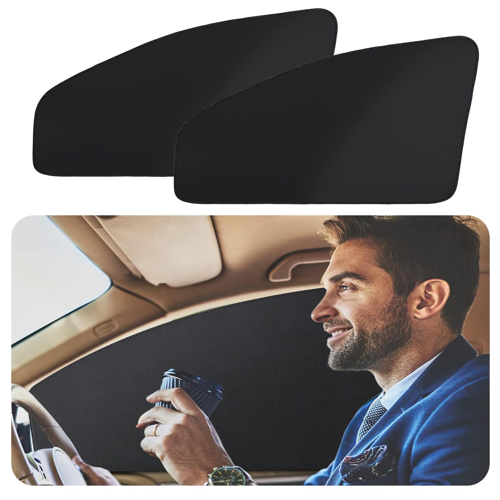 Zatooto Car Window Shades - 2 Pcs Black Silk Side Front Protection Covers - Magnetic Privacy Sun Shades Curtain Keeps Cooler For