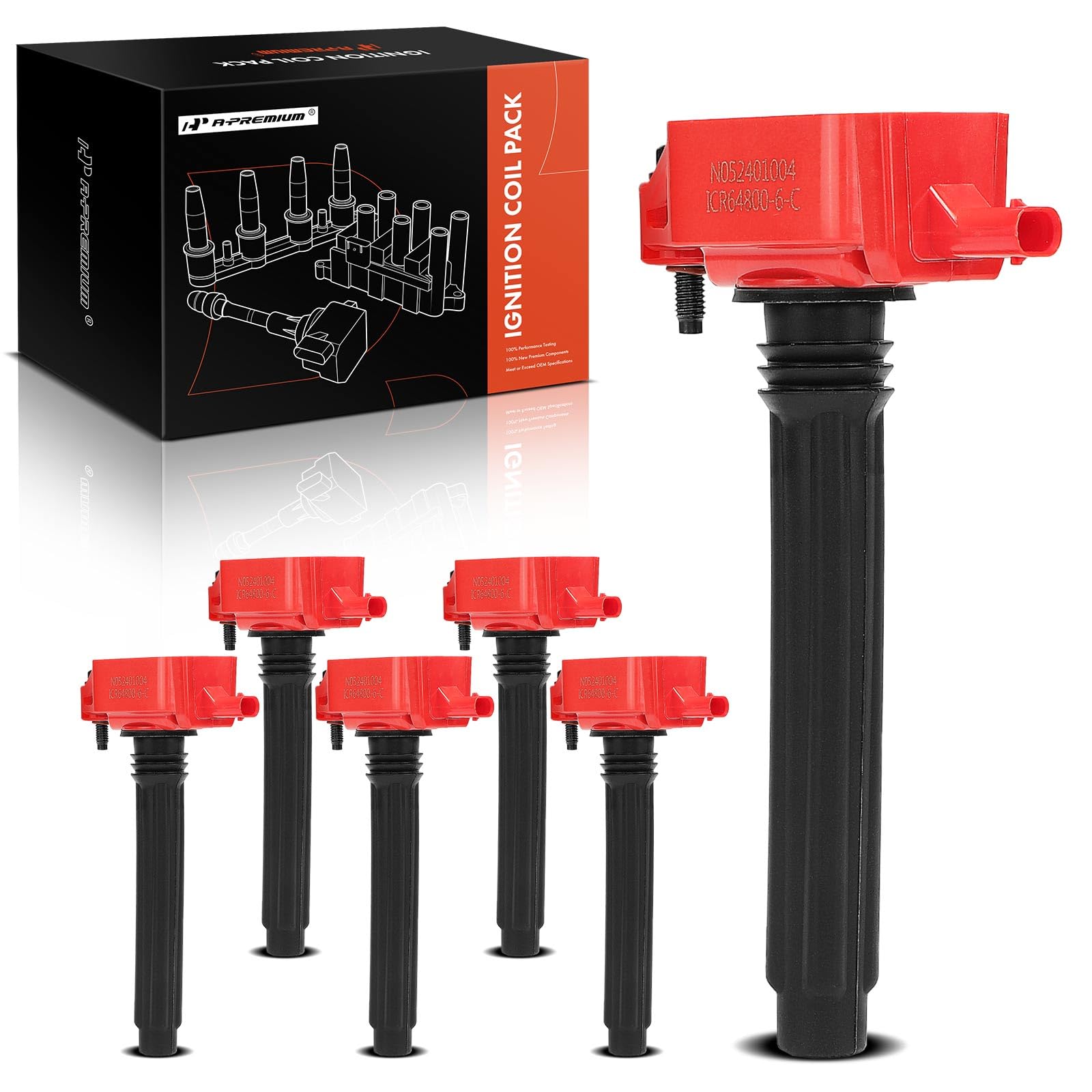 A-Premium (Red) Engine Ignition Coil Pack Compatible With Ram 1500, Promaster 2500 & Jeep Grand Cherokee, Wrangler & Dodge Grand