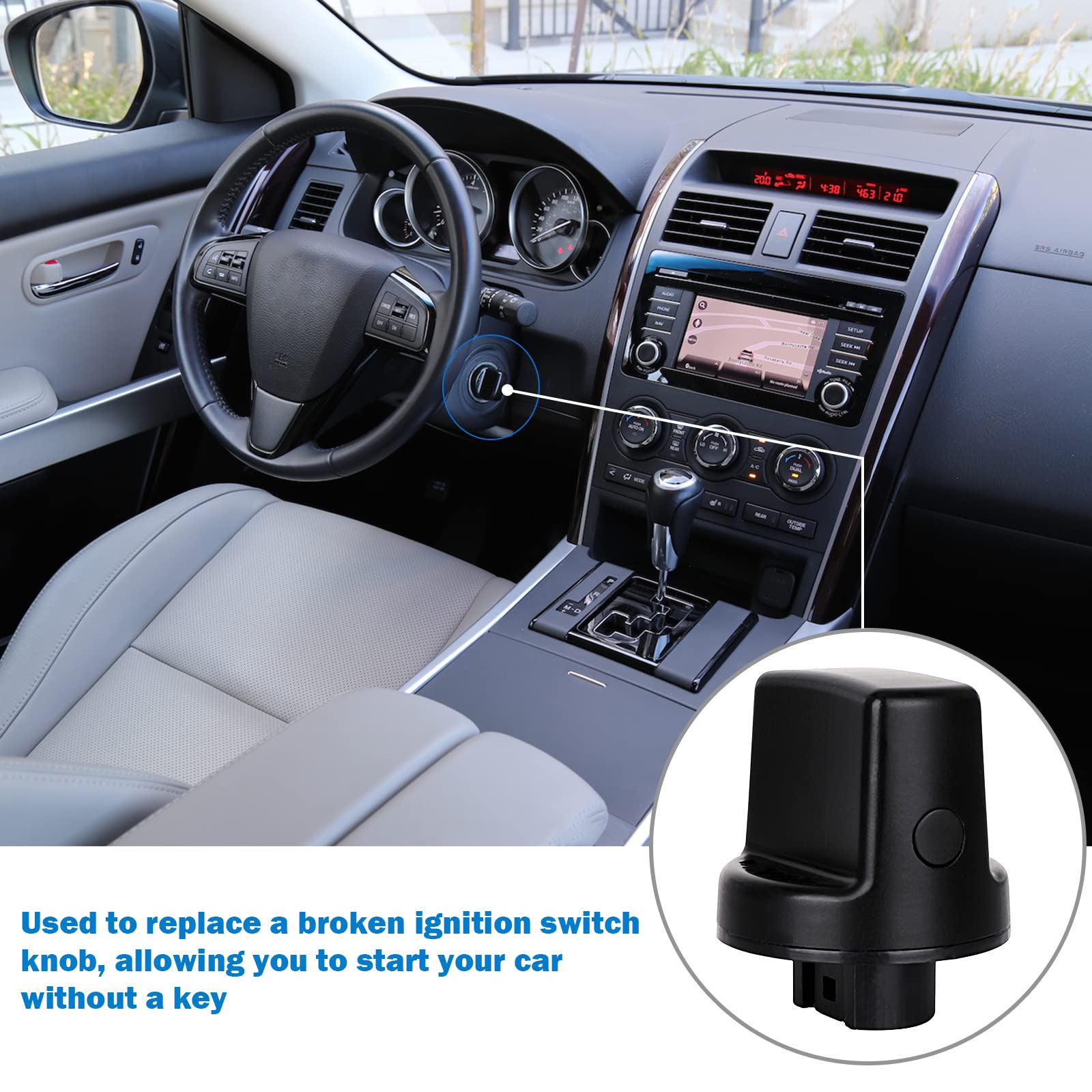 SHINEHOME Ignition Key Knob Push Turn Switch for Mazda CX-9, CX-7, 6 | Black, ABS Material, Model D461-66-141A-02,
