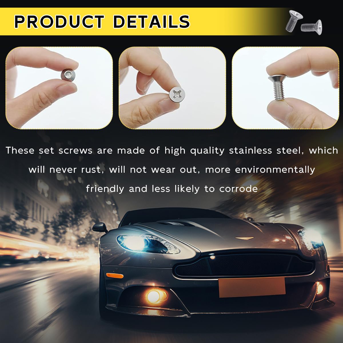 Ohleats 4Pcs Stainless Steel Brake Disc Rotor Screws, Car Front And Rear Retaining Hardware Screw Kit, Replace 93600-06014-0H Fo