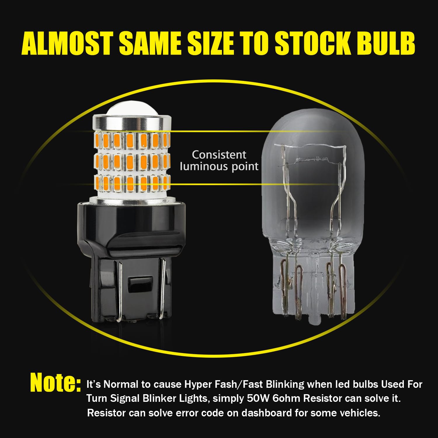 Auxlight 7440 7441 7443 7444 T20 992 W21W Led Bulbs Amber Yellow, Ultra Bright 57-Smd Led Replacement For Blinker Lights, Turn Signal/Parking Or Running Lights, Brake/Tail Lights (Pack Of 2)