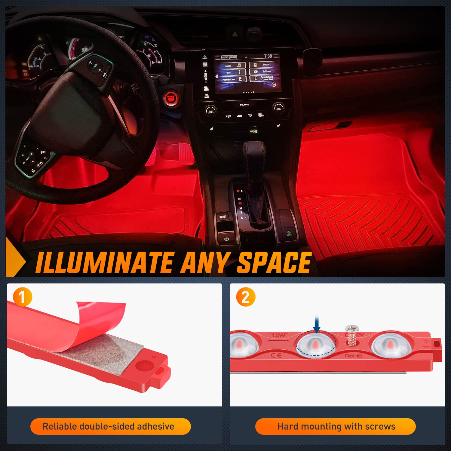 Nilight 8Pcs Truck Pickup Bed Light 24Led Red Cargo Rock Lighting Kits With Switch For Van Off-Road Under Car Side Marker Foot W
