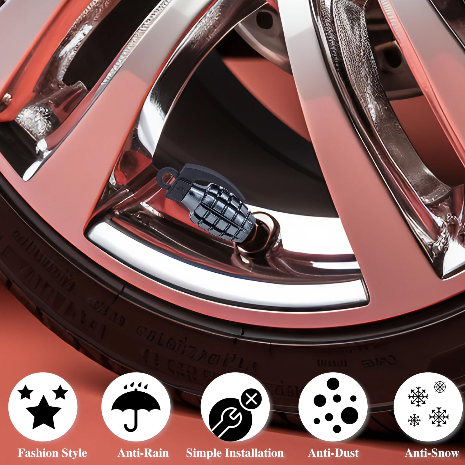 Meajoo 4Pcs Car Tire Valve Stem Caps, Air Caps Cover, Aluminum Alloy Corrosion Resistant Airtight Dust Proof Covers Fits Cars, T