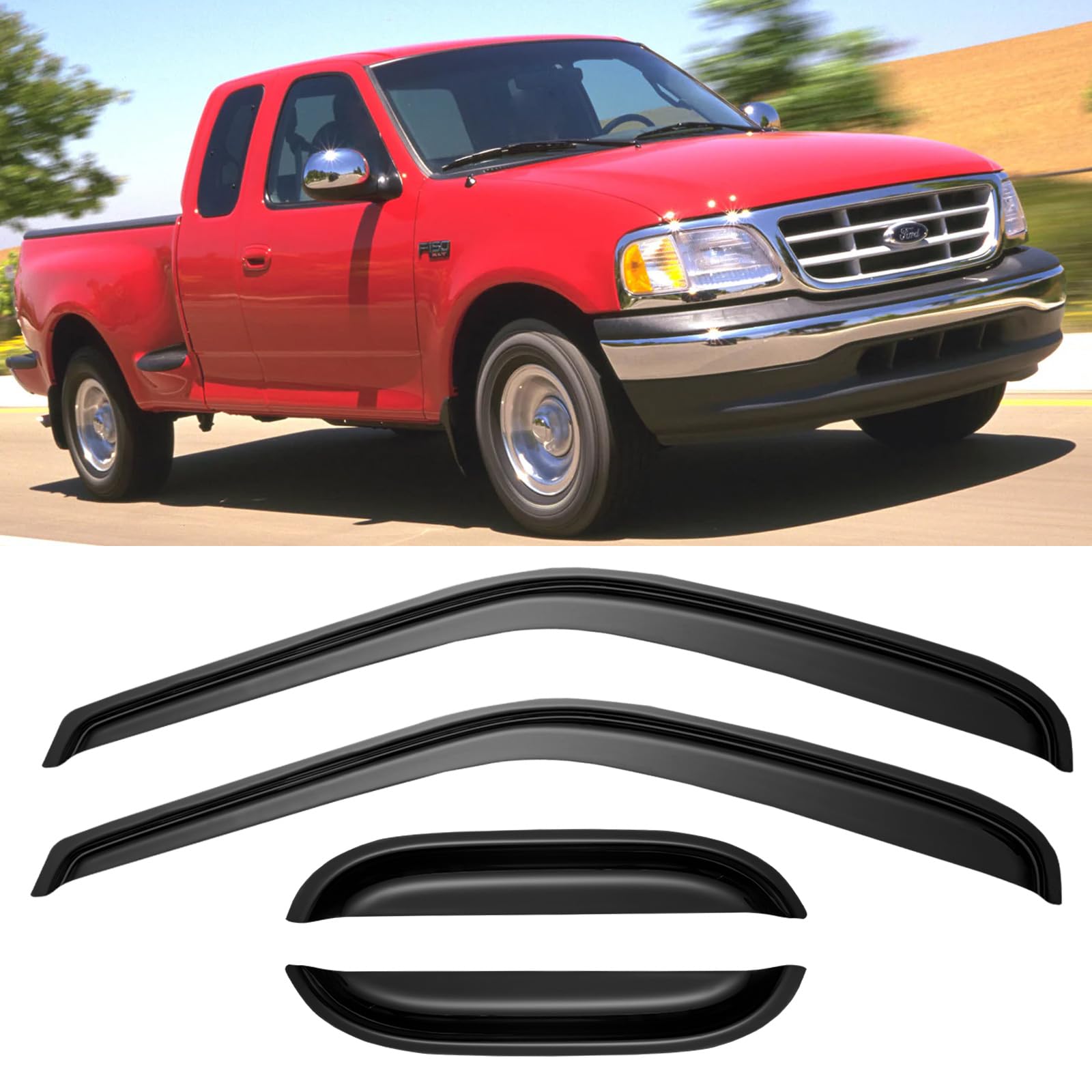 Window Visors Rain Guards For 1997 1998 1999 2000 2001 2002 2003 Ford F150 Supercab, Window Vent Shade Wind Deflectors For 97 98
