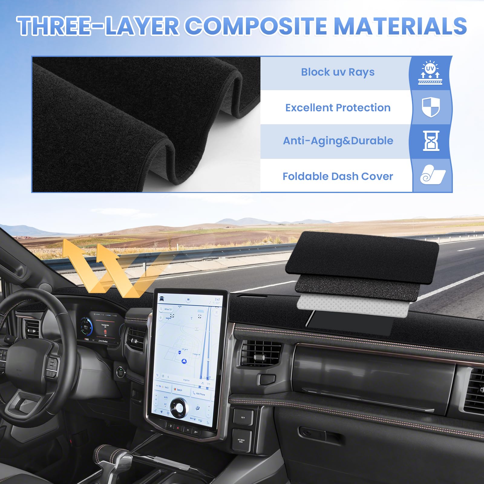 Sunsdrew Dash Cover For 2022-2025 Ford F-150 Lightning Dashboard Cover Mat Accessories Suede Dash Mat F150 Lightning Nonslip Pro