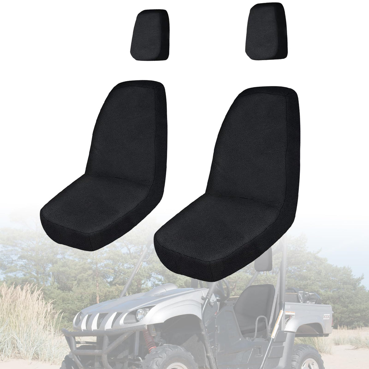 smotrcc Rhino 700 Seat Covers with Headrest Covers - Waterproof PU Coatin Compatible with Rhino 700 660 450 2004-2021,Black UTV 