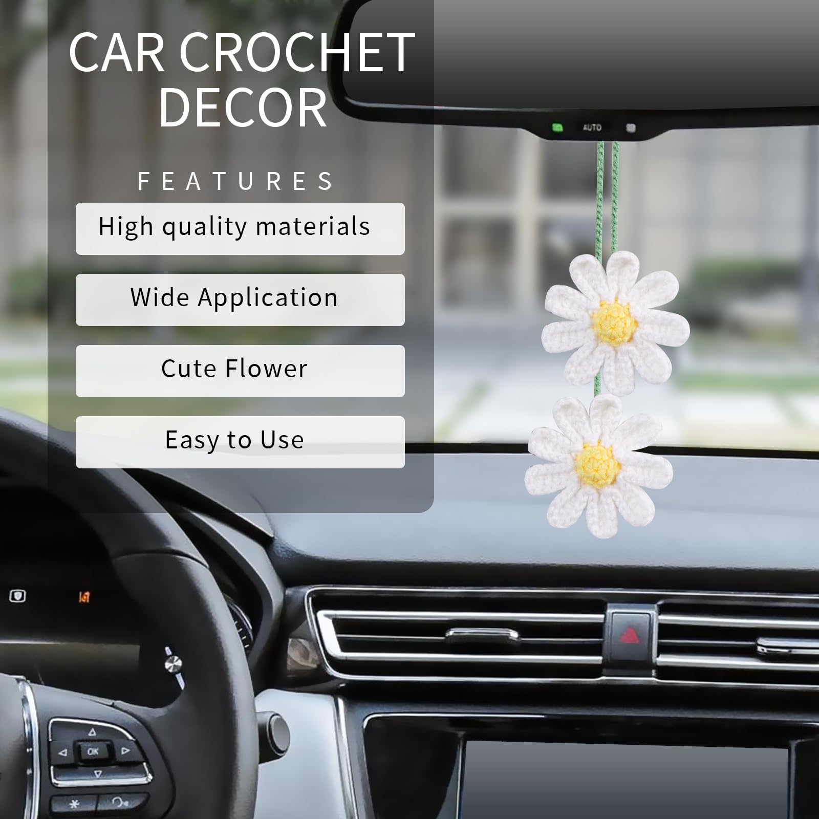 Cute Crochet Flower Car Accessories for Women Rear View Mirror Accessories Handmade Knitted Daisy Car Decor Car Accessories Aest