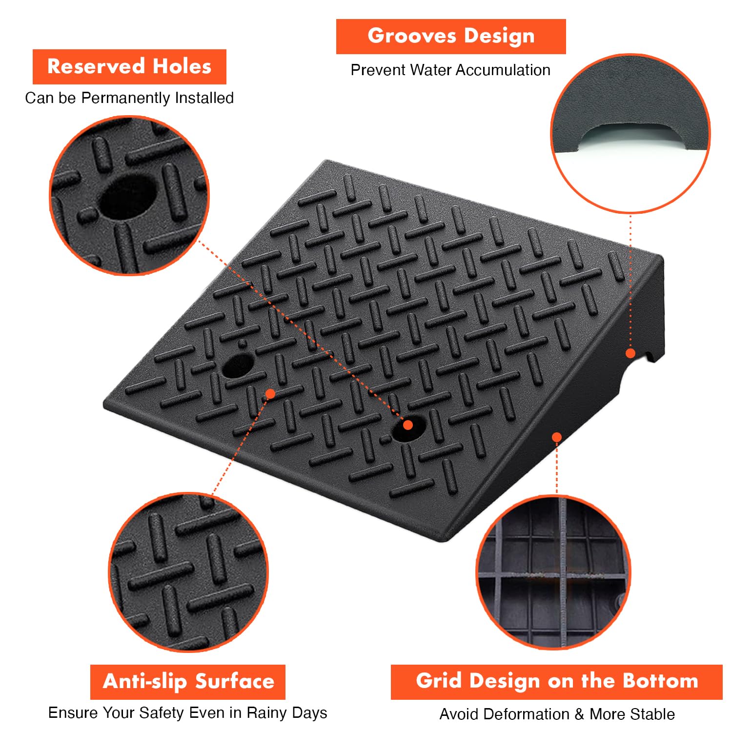 Rubber Curb Ramp 19.6''    19.6''    5'', Heavy Duty Rubber Threshold Ramp, Portable Driveway Ramp for Sidewalk Cars Motorcycles