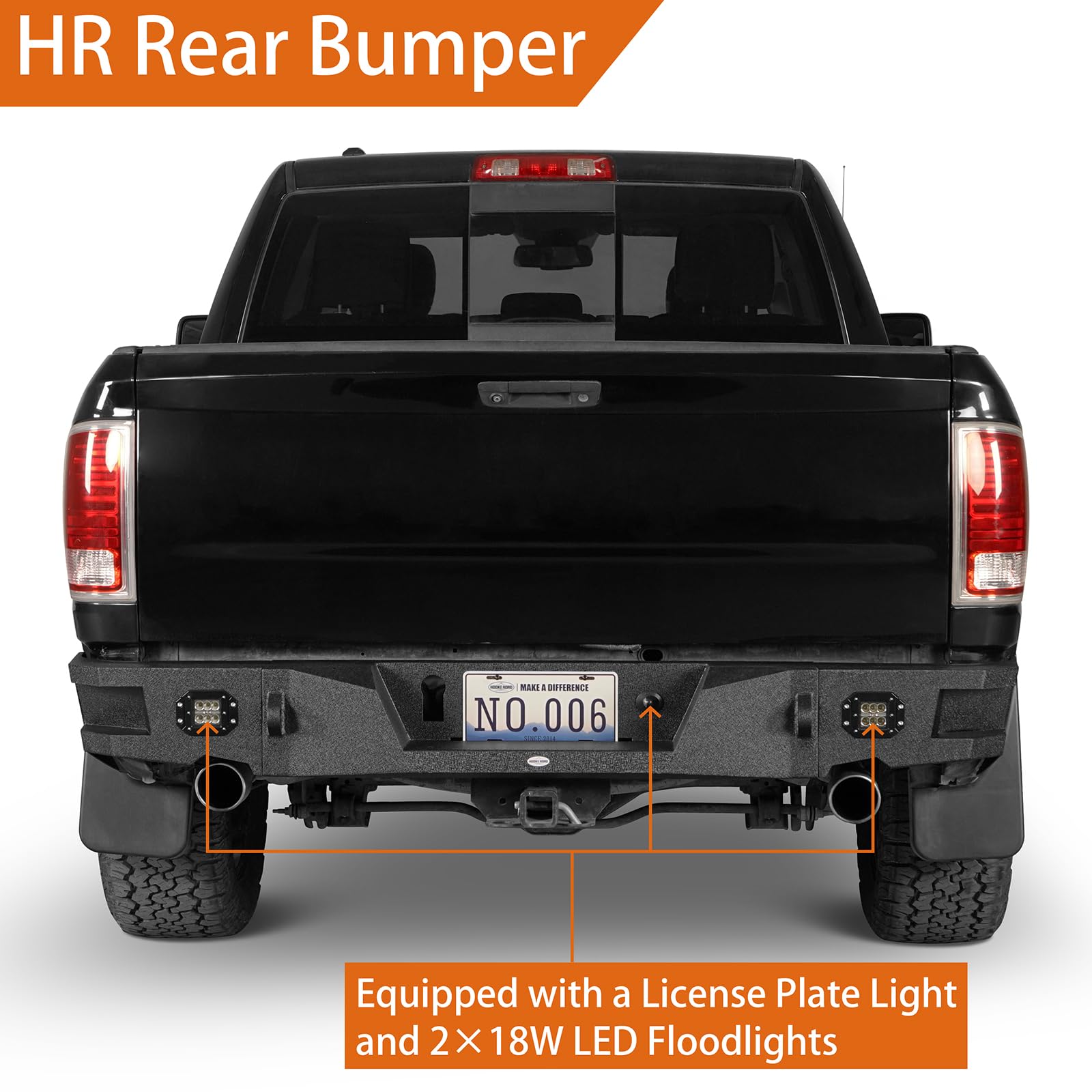 Hooke Road Ram 1500 Front And Rear Bumpers Set, Offroad Bumpers W/Winch Plate & Led Lights For 2013-2018 Dodge Ram 1500 Truck (Exclude Rebel)