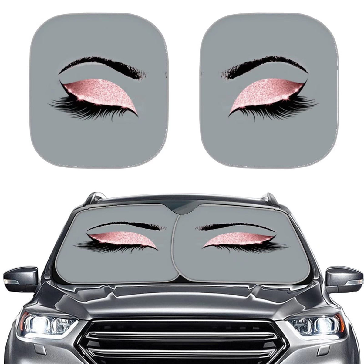 Huisefor Grey Eyes Design Car Windshield Sun Shade For Women, 2-Piece Foldable Funny Car Front Window Cover Sun Visor, Auto Inte