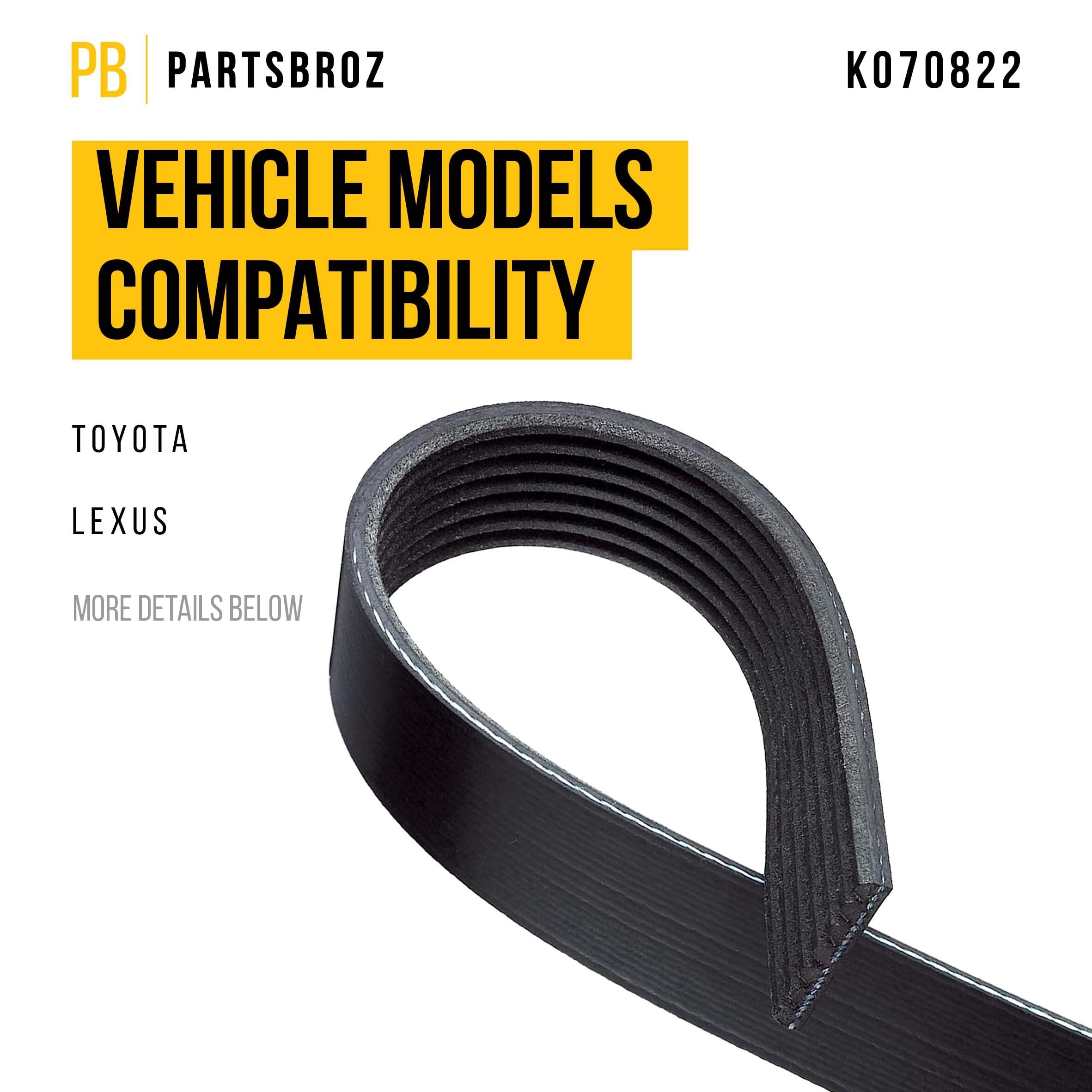 Partsbroz K070822 Micro-V Serpentine Drive Belt - Compatible With Gates Bando Acdelco Masterpro - Replaces 7K822, 7Pk2090, Pk070