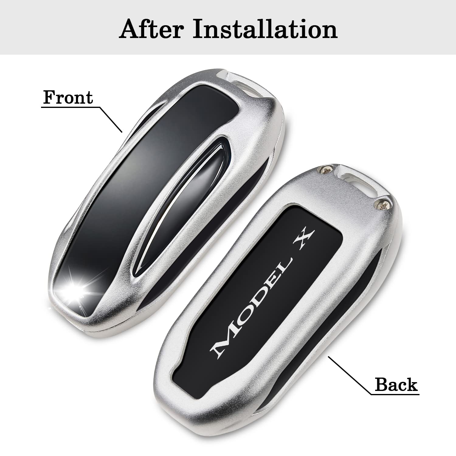 Qbuc For Tesla Key Fob Cover With Keychain Compatible With Tesla Model X Keyless Protection Case Smart Remote Accessories (Silve