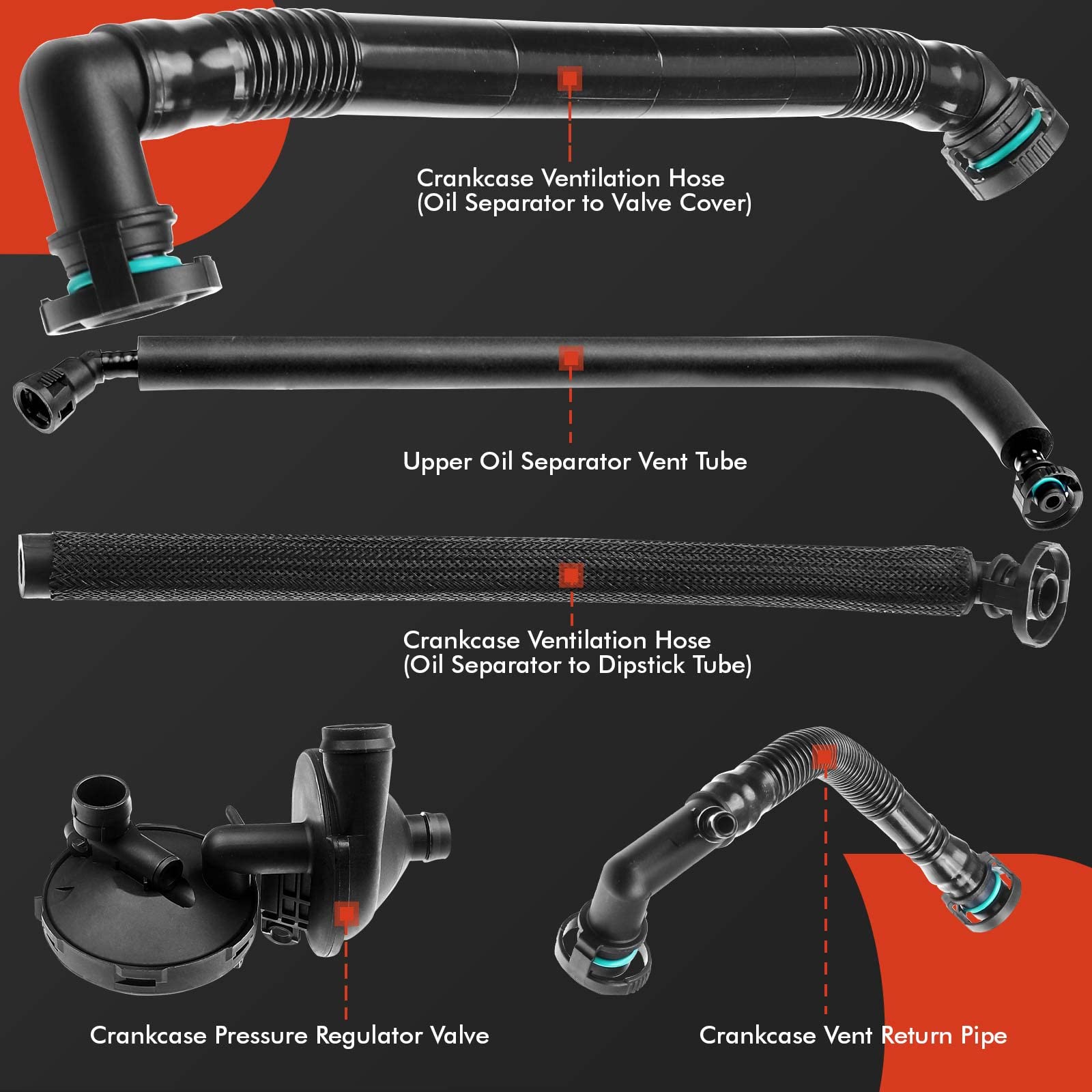 A-Premium 5 PCS Crankcase Vent Valve Breather Hose Kit (PCV) Ventilation Separator Compatible with BMW Models - E36 E46 E39 E60-320i 320Ci 323i 325i 325Ci 328i 328Ci 330i 330xi 525i 528i 530i X3 Z3