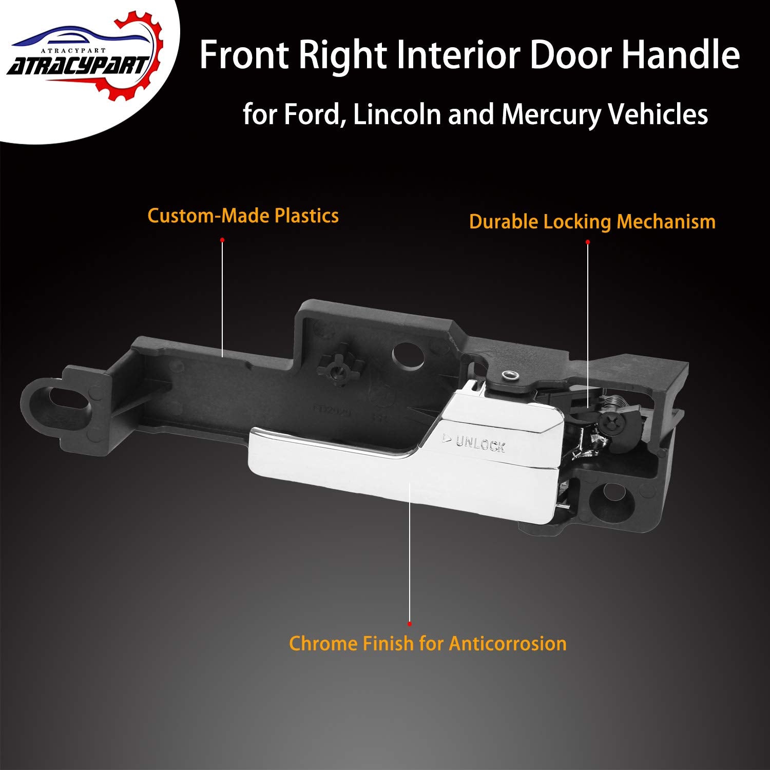 ATRACYPART Interior Door Handle Front Right for Ford Fusion, Lincoln MKZ, Zephyr, Mercury Milan - Replaces #6E5Z-5422600-AA