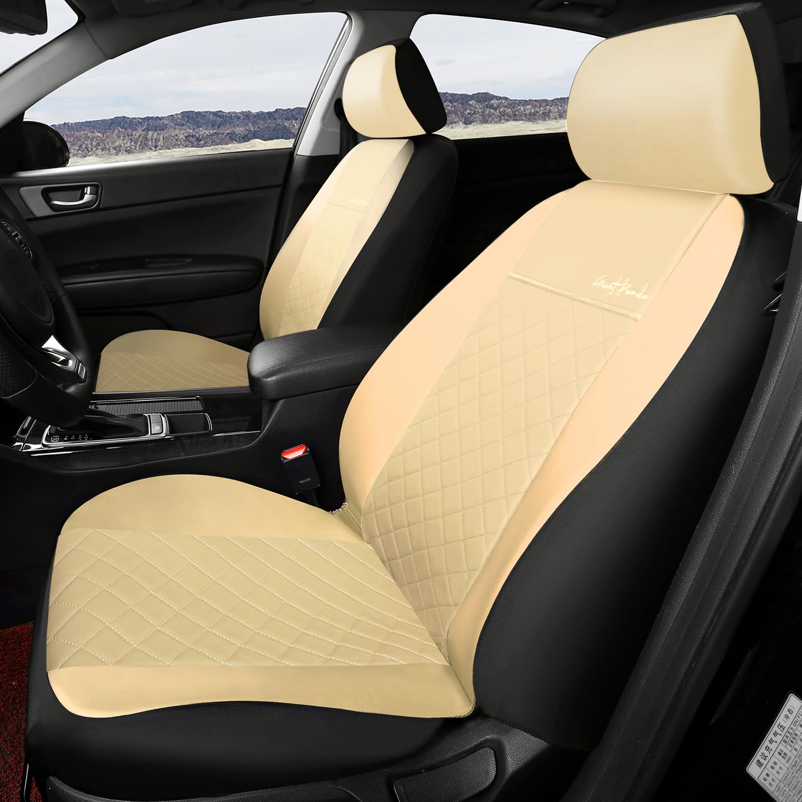 GIANT PANDA Front Car Seat Covers, Bucket Seat Covers, Leather Low Back Auto Seat Covers for Cars, Trucks, Jeep, Van, SUV, Picku