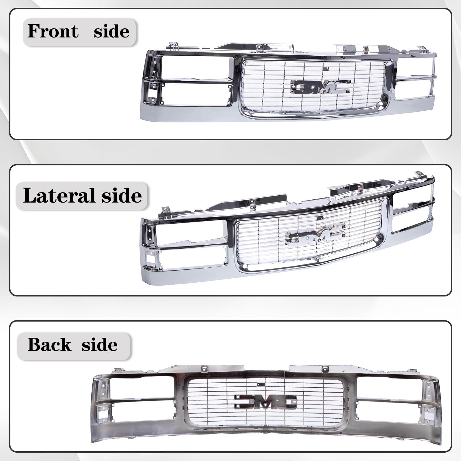 CarPartsDepot Front Grille Grill Chrome Compatible With 1994-2000 GMC C/K 1500 2500 3500 Sierra Yukon GM1200448 With Dual Headli