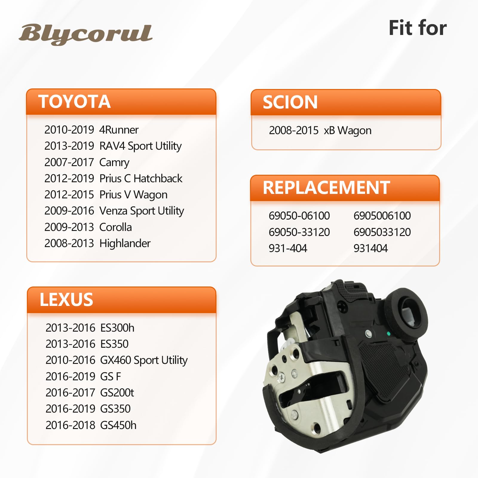 Blycorul Rear Right Passenger Side Door Lock Actuator Motor Compatible with Camry, 4Runner, Rav4, Lexus RX350 RX450h, Scion xB |