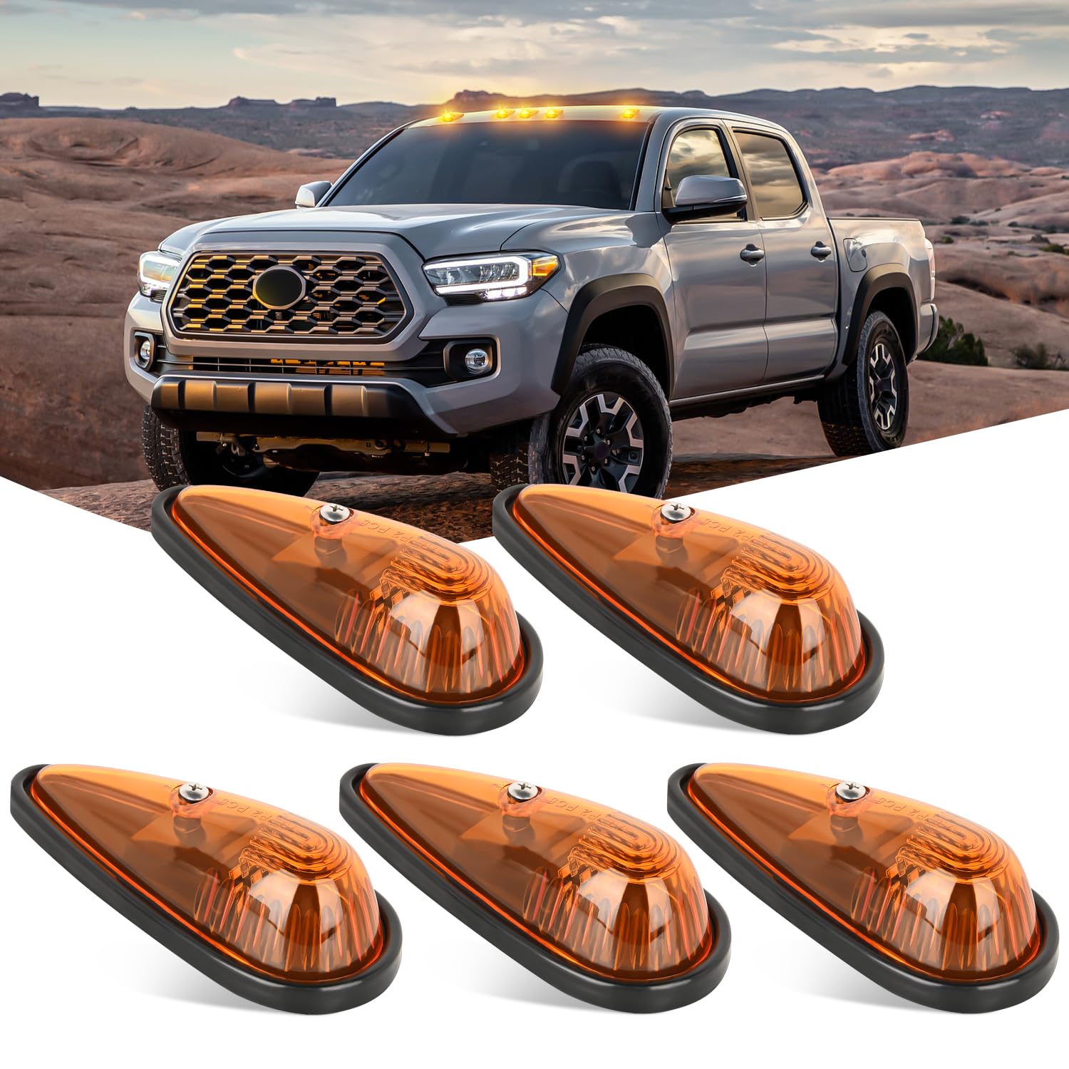 Nilight Cab Roof Marker Light 5 Pcs Amber Teardrop Top Clearance Indicator Lights Waterproof Surface Mount Running Lamp For Heav