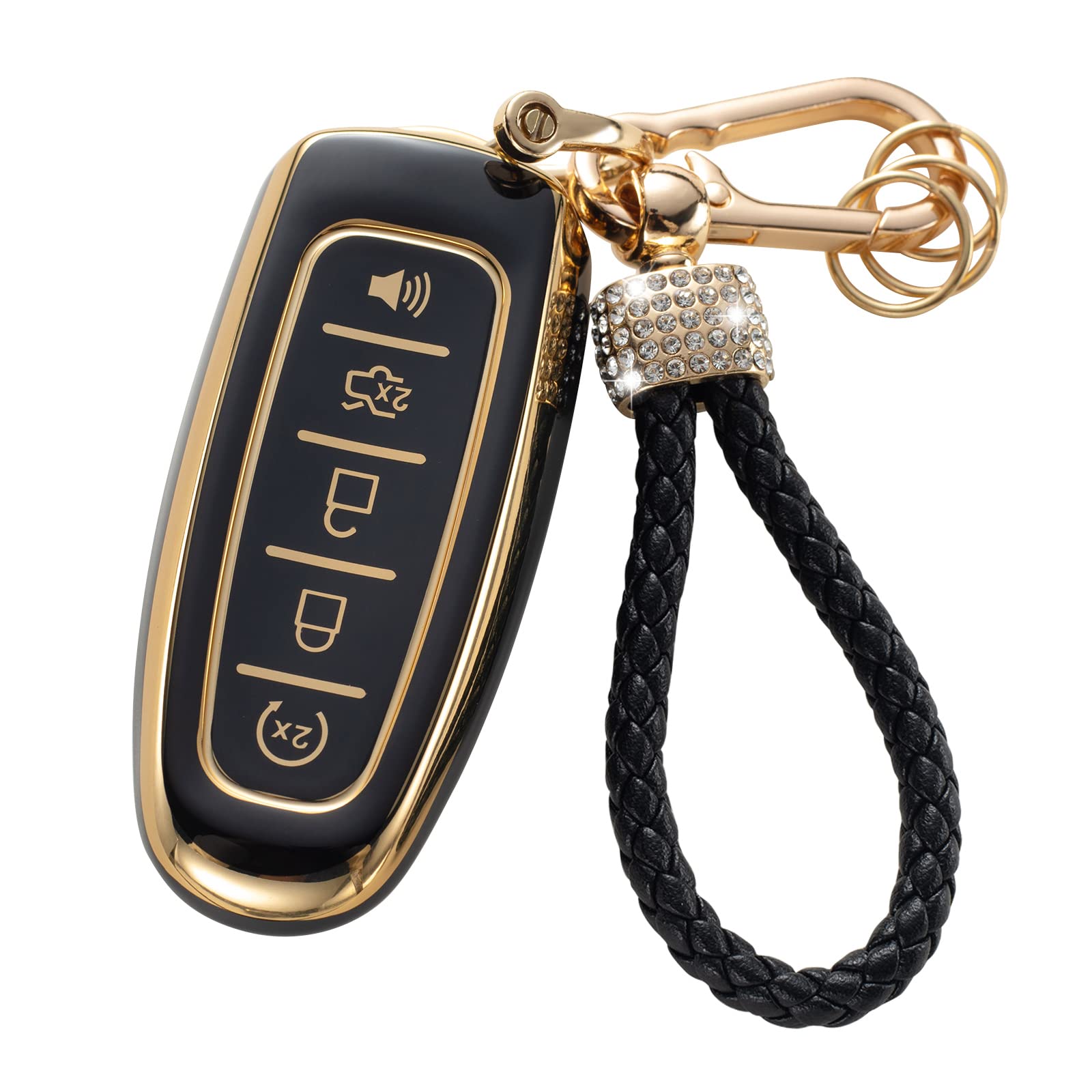 Gematay For Ford Key Fob Cover With Keychain Lanyard, Soft Tpu Key Fob Protector Compatible With Ford C-Max Edge Escape Expediti