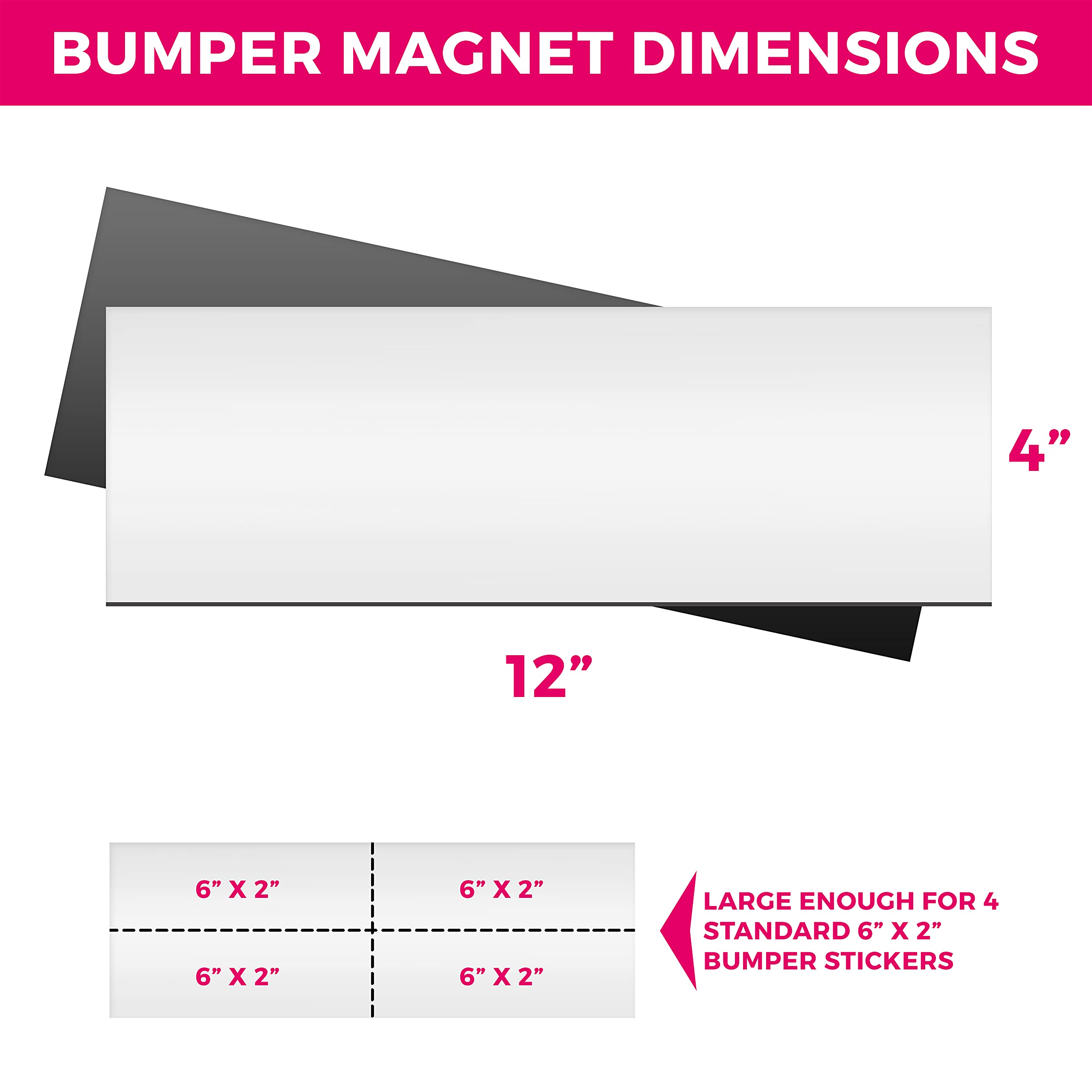 GlossyEnd Set of 6 Bumper Sticker Magnets, 12"x4", Flexible Aluminum, Multi Color, Model GE42285