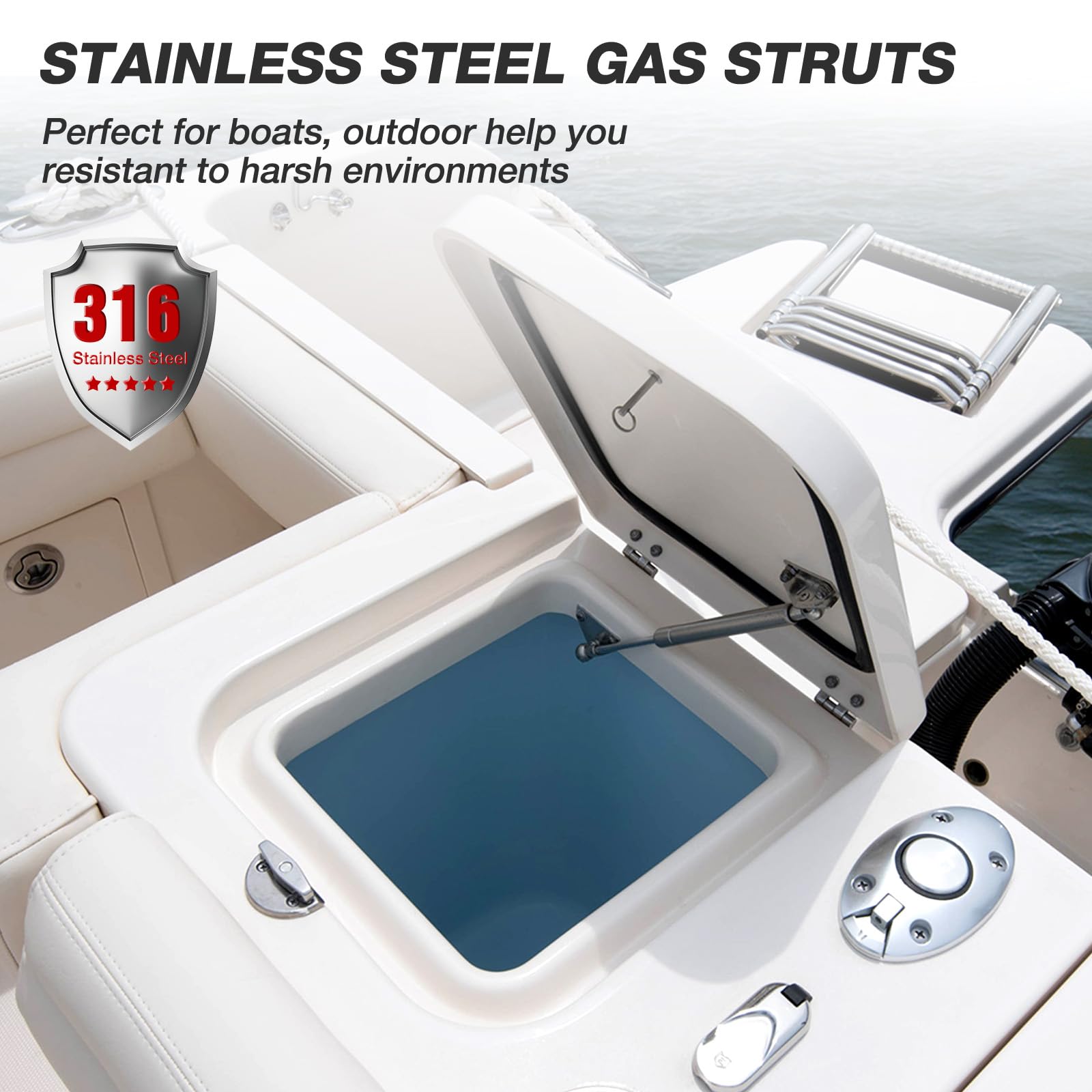 Vepagoo 20 Inch 100Lb/445N Stainless Steel Gas Struts Shock For Boat Hatch, Marine Spring Prop Lift Support With Brackets For Rv